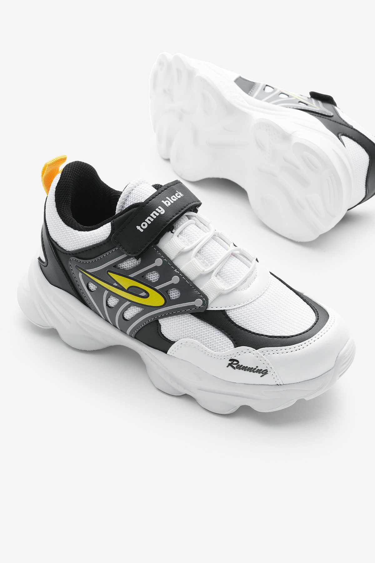 Tonny Black Tonny Black Çocuk Unisex Beyaz Siyah Faylon Taban Desenli Lastik Bağcıklı ve Cırtlı Spor Ayakkabı Sneaker | Flo Beyaz - 5. görsel