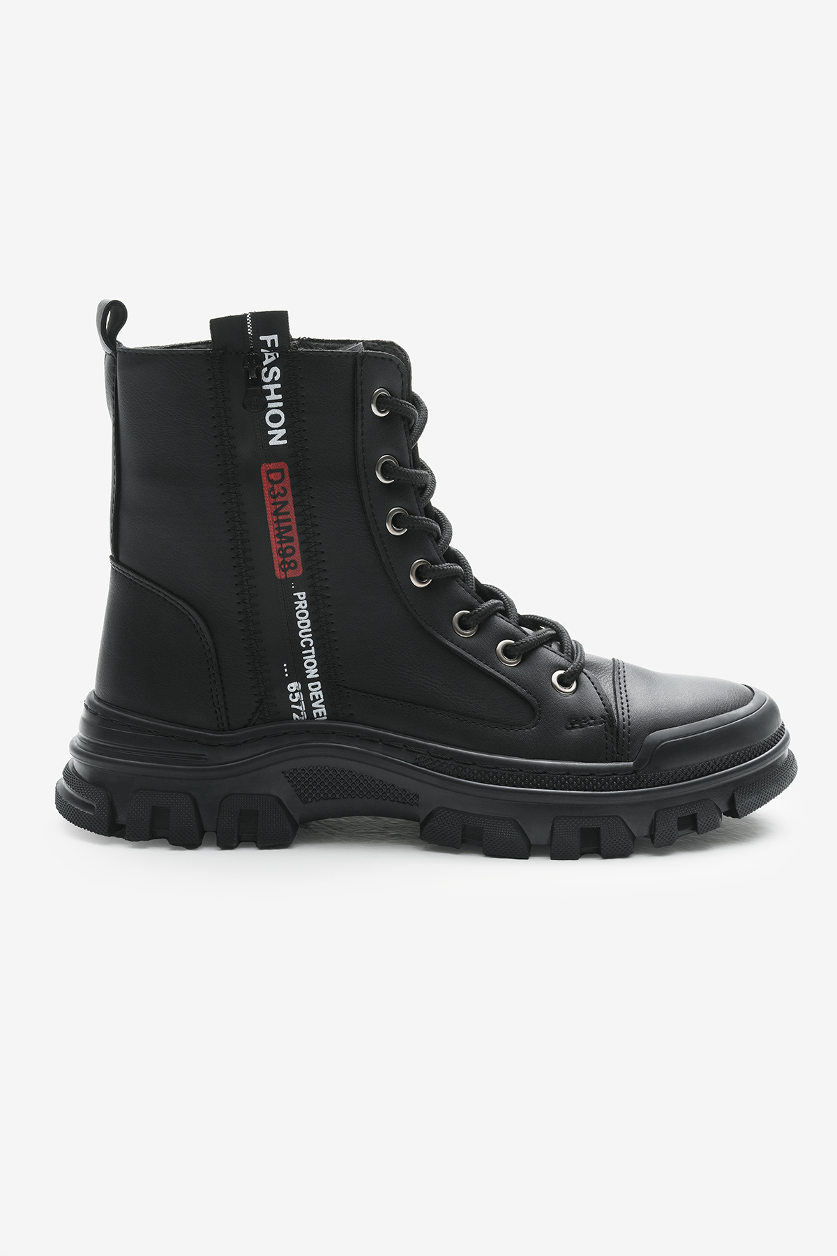 Kadın Siyah Cilt Termo Taban Yanı Şerit Yazılı Bağcıklı ve Fermuarlı Bot - Görsel 3