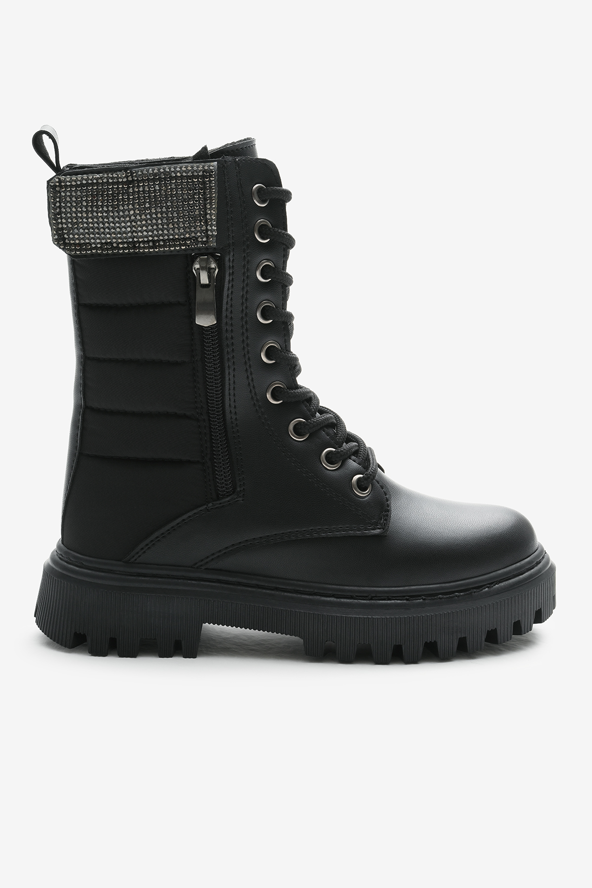 Tonny Black Siyah Tonny Black Cilt Termo Kız Çocuk Taban Taş Detaylı Fermuarlı ve Bağcıklı Cırtlı Bot