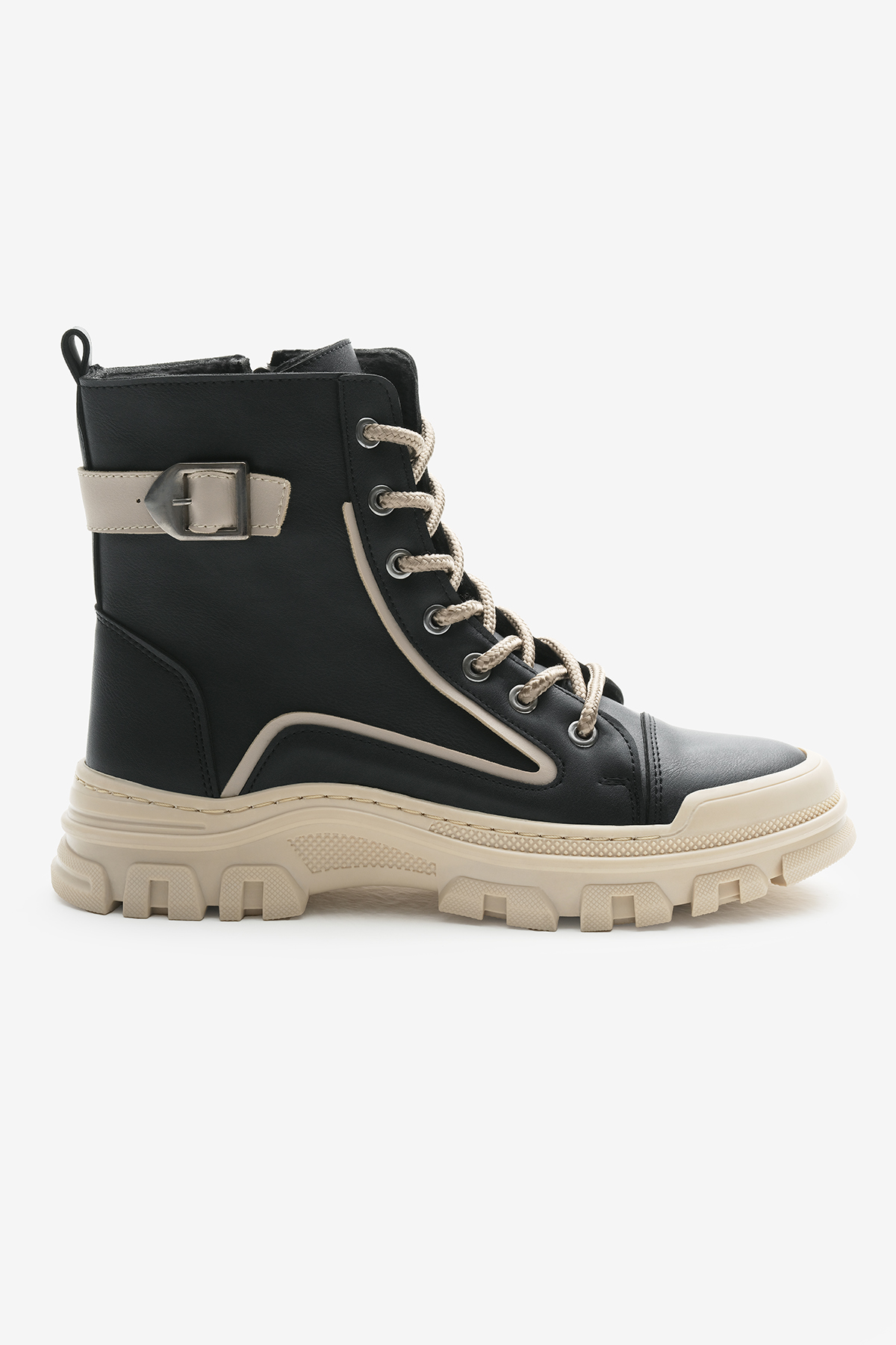 Kadın Siyah Cilt Termo Taban Yanı Tokalı Bağcıklı ve Fermuarlı Bot - Görsel 3