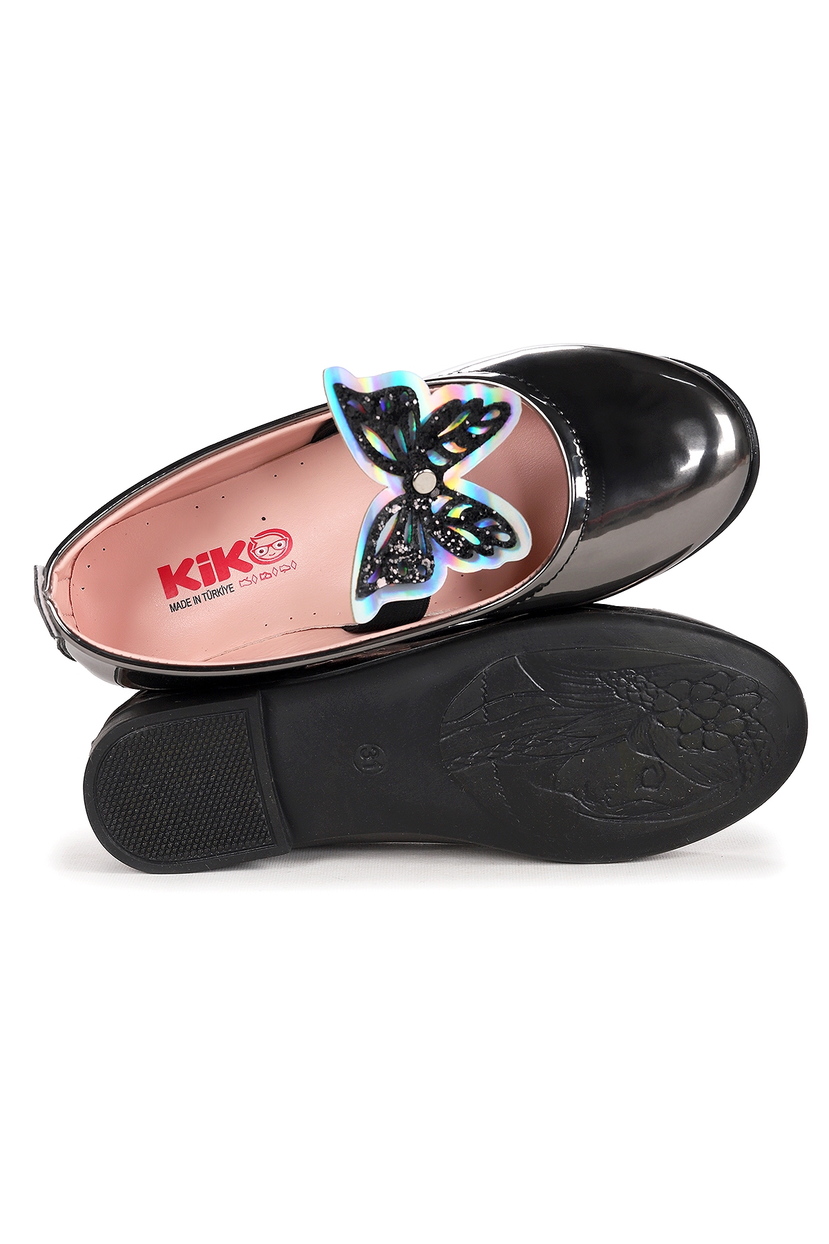 Menz Ayna Kelebek Lastikli Kız Çocuk Babet Ayakkabı Platin - Görsel 6