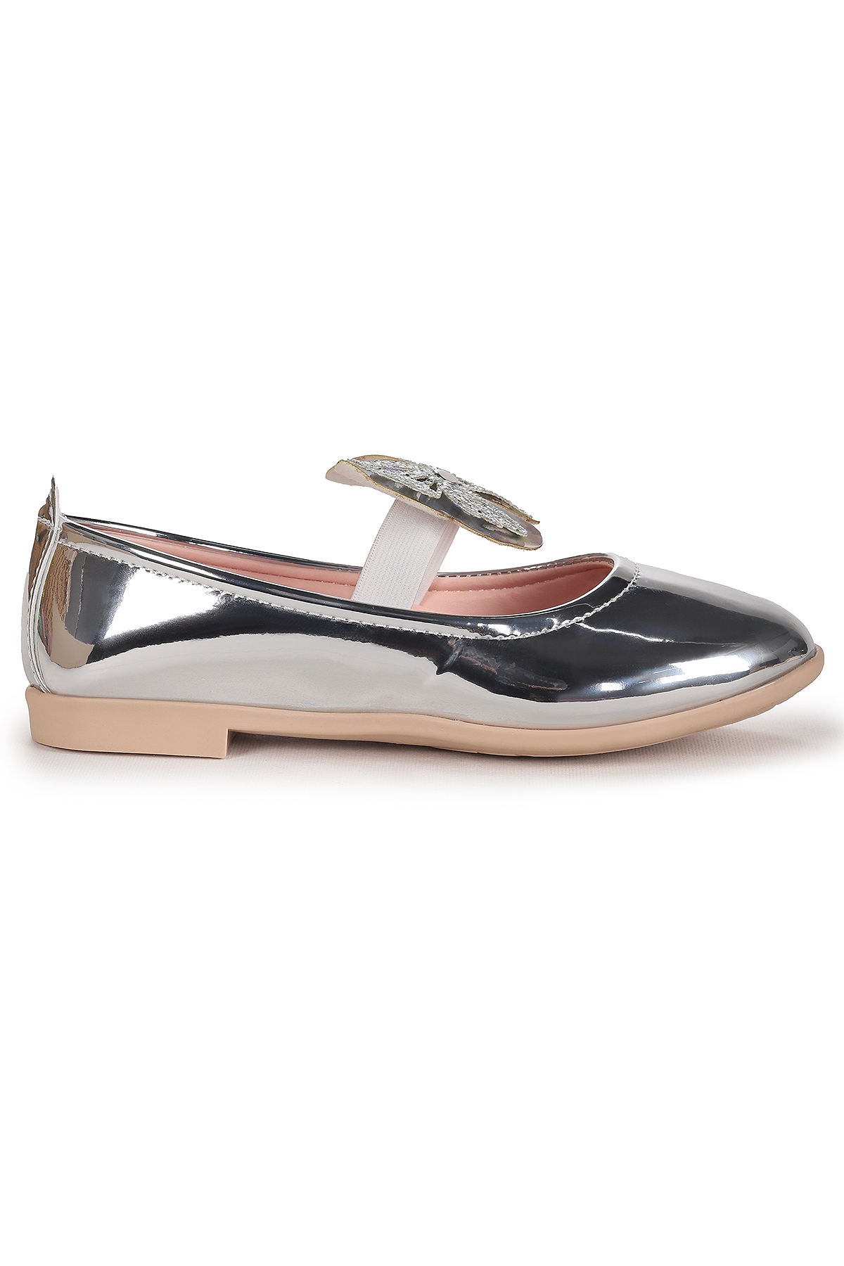 Menz Ayna Kelebek Lastikli Kız Çocuk Babet Ayakkabı Gümüş - Görsel 5