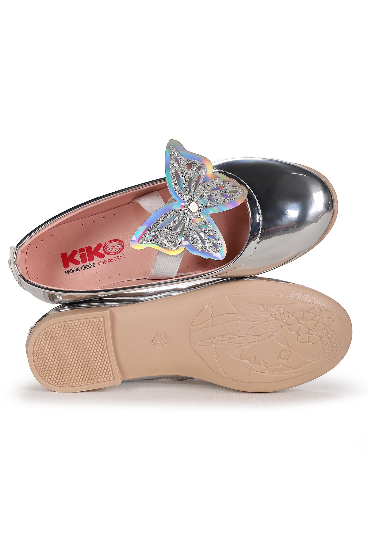 Menz Ayna Kelebek Lastikli Kız Çocuk Babet Ayakkabı Gümüş - Görsel 6