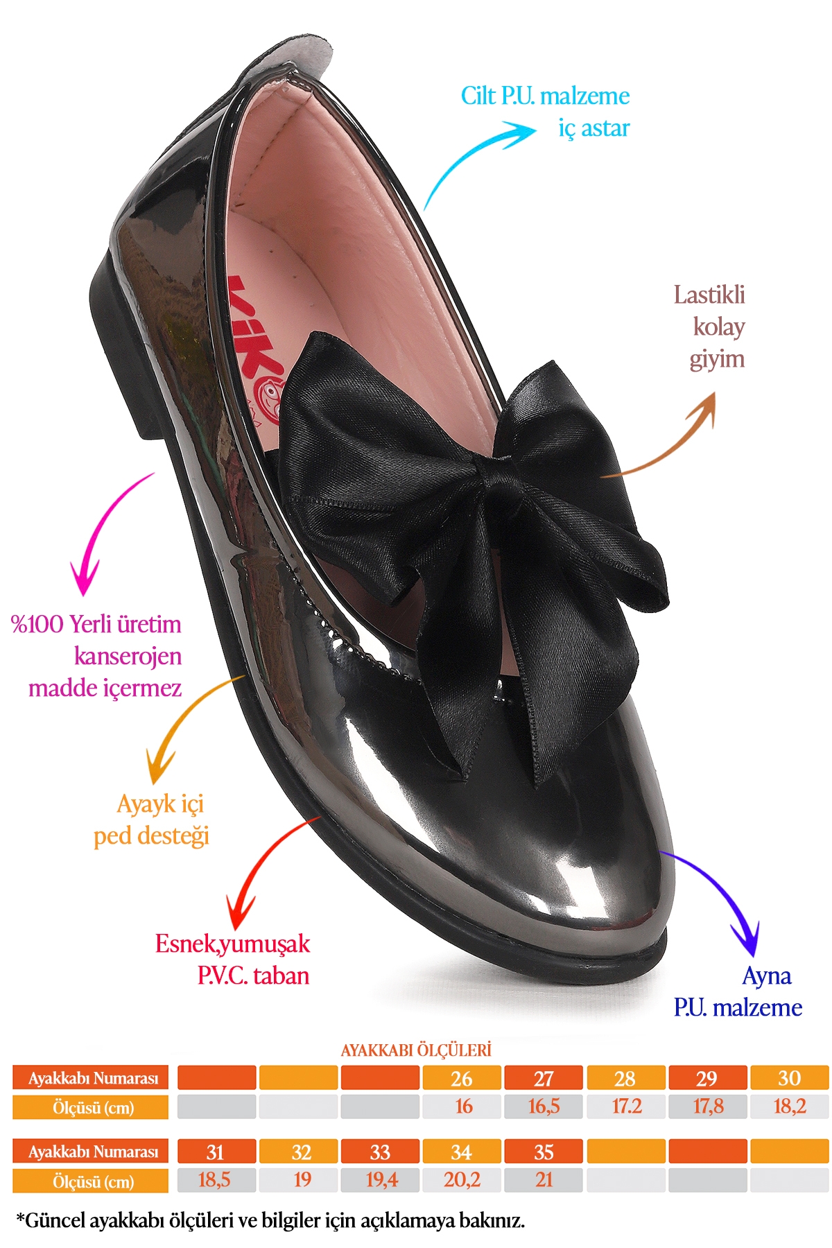 Tari Ayna Fiyonk Lastikli Kız Çocuk Babet Ayakkabı Platin - Görsel 3