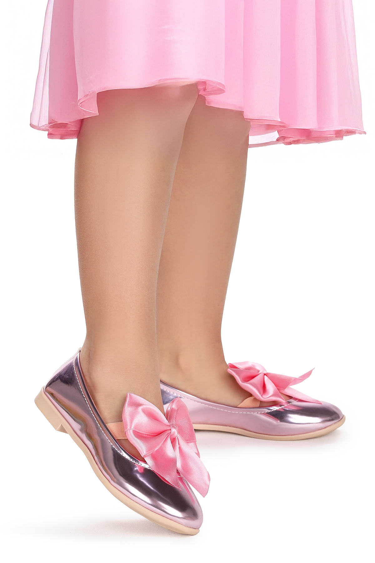 Tari Ayna Fiyonk Lastikli Kız Çocuk Babet Ayakkabı Pembe - Görsel 2