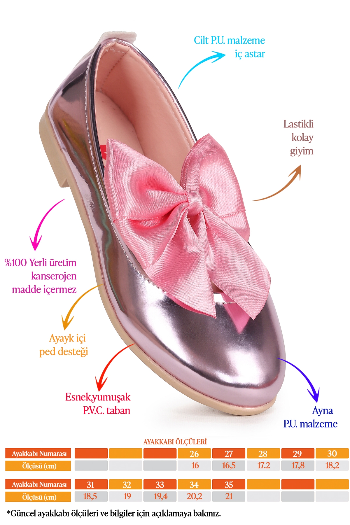 Tari Ayna Fiyonk Lastikli Kız Çocuk Babet Ayakkabı Pembe - Görsel 3