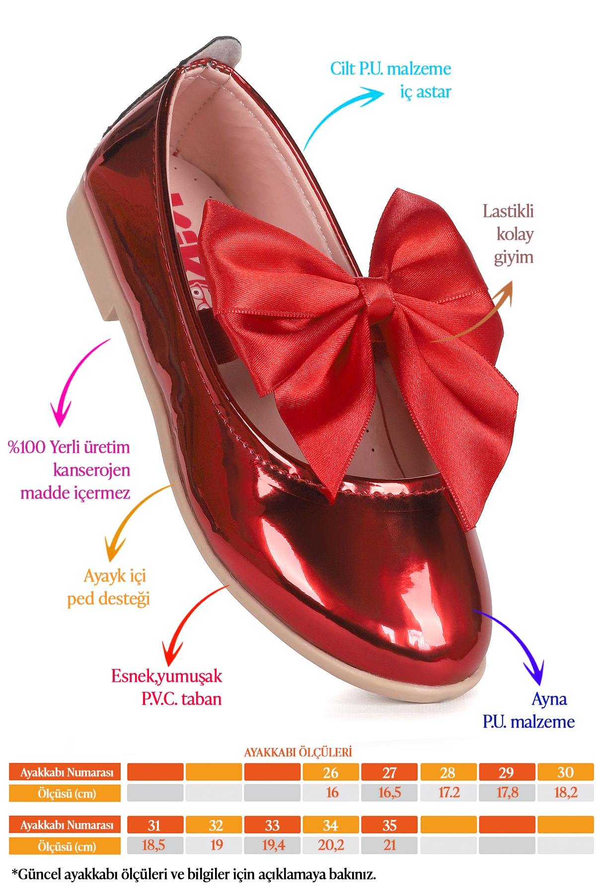 Kiko Kids Kiko Kids Kirmizi Tari Fiyonk Lastikli Kız Çocuk Babet Ayakkabı Kırmızı | Flo Kirmizi - 3. görsel