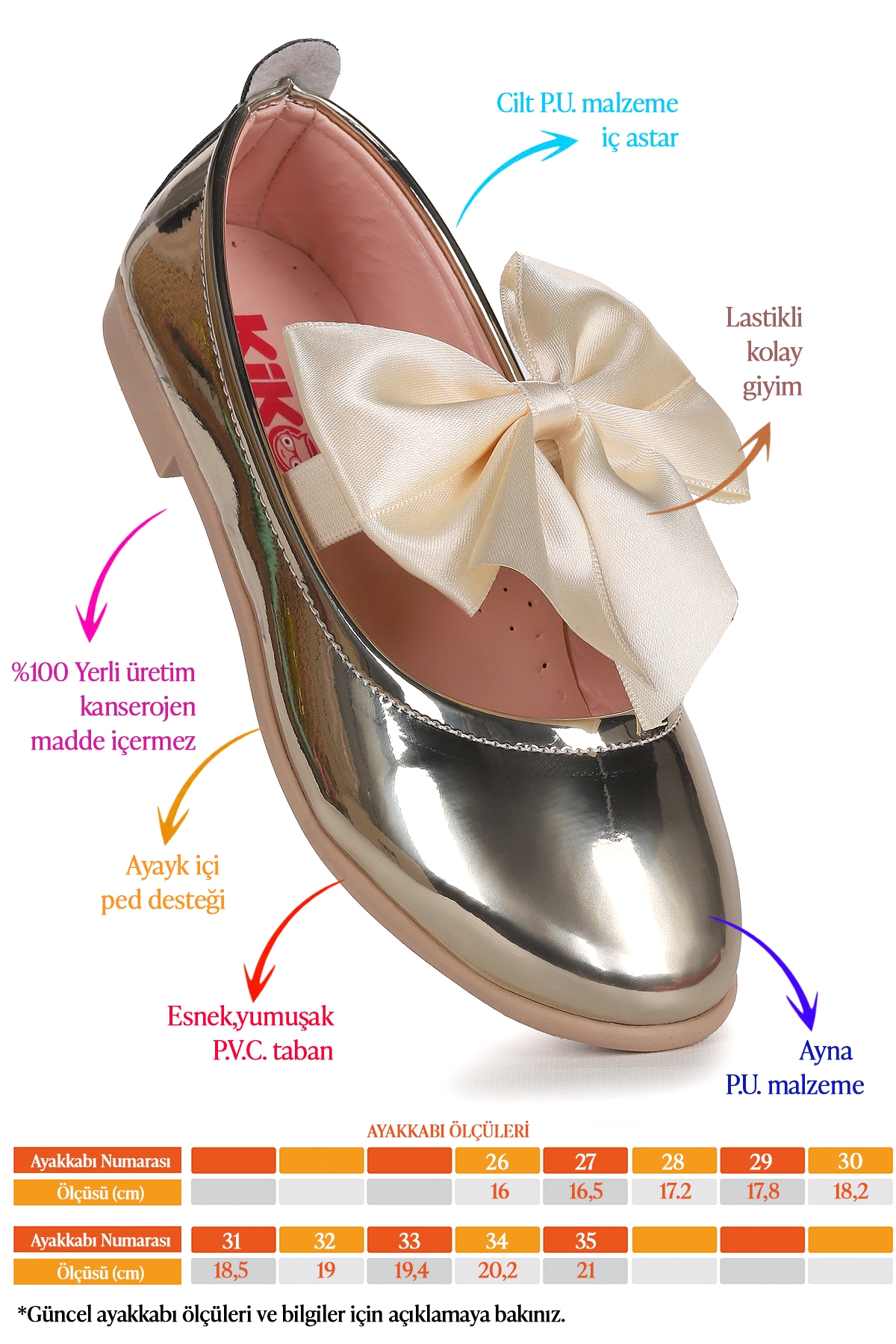 Tari Ayna Fiyonk Lastikli Kız Çocuk Babet Ayakkabı Altın - Görsel 3