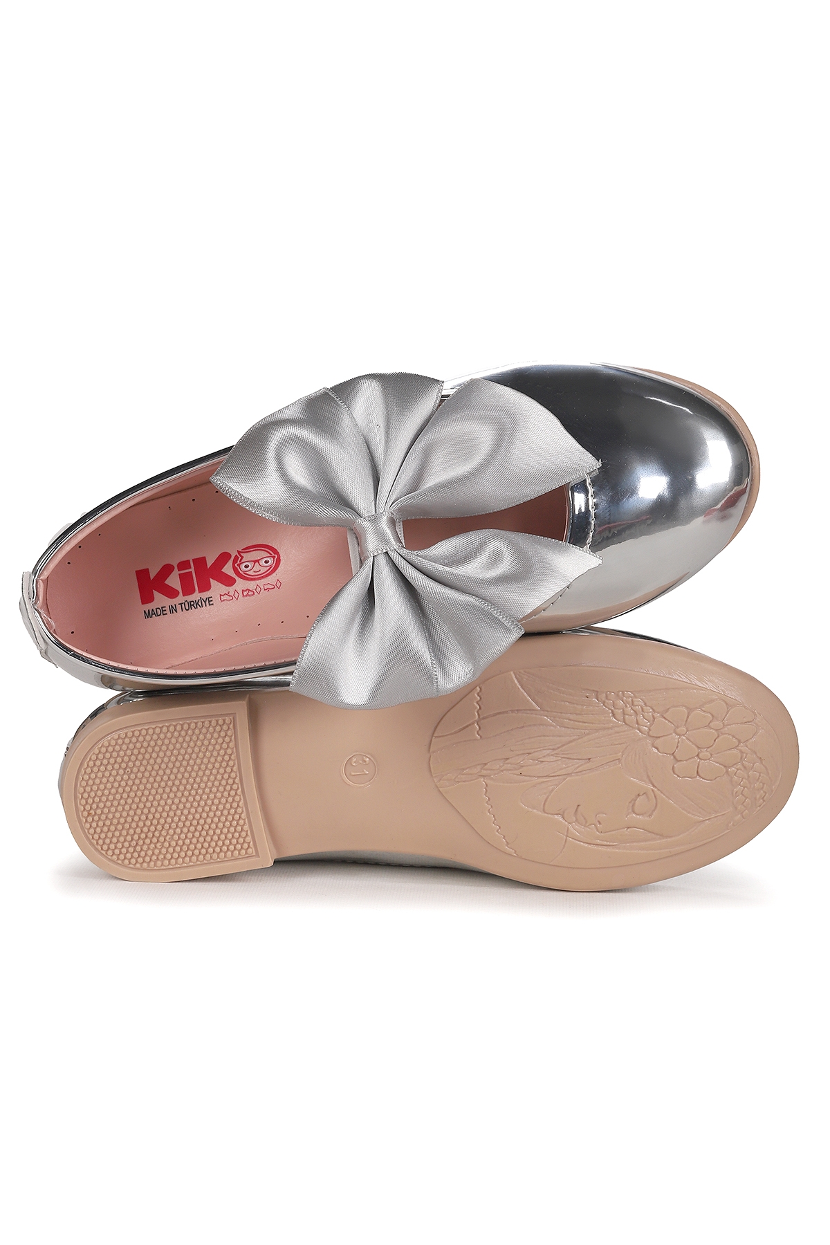 Tari Ayna Fiyonk Lastikli Kız Çocuk Babet Ayakkabı Gümüş - Görsel 6