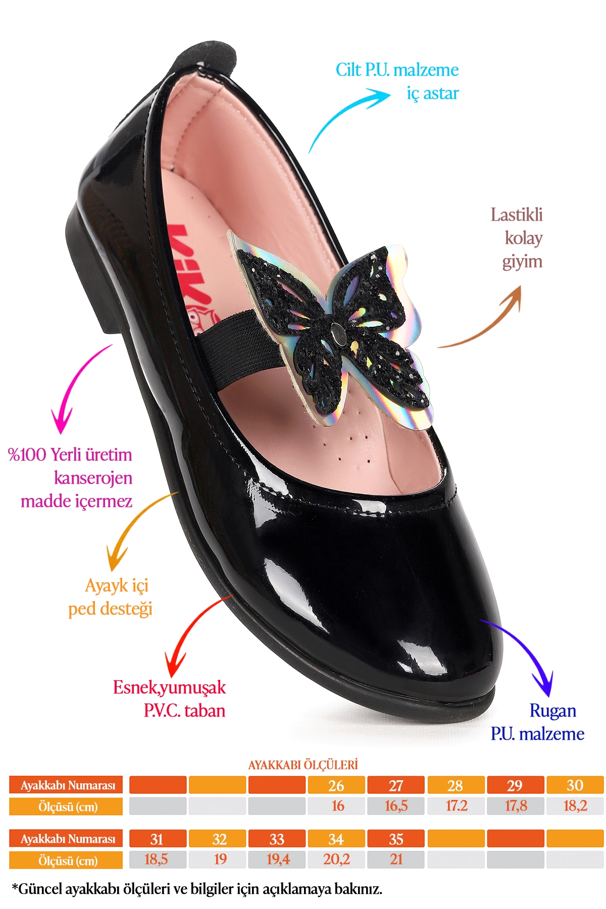 Menz Rugan Kelebek Lastikli Kız Çocuk Babet Ayakkabı Siyah - Görsel 3