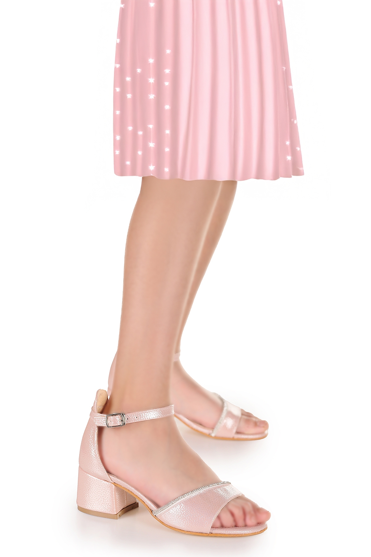 Kiko Kids Elos Vakko Günlük Kız Çocuk 4 Cm Topuklu Sandalet Ayakkabı Pudra - Görsel 2