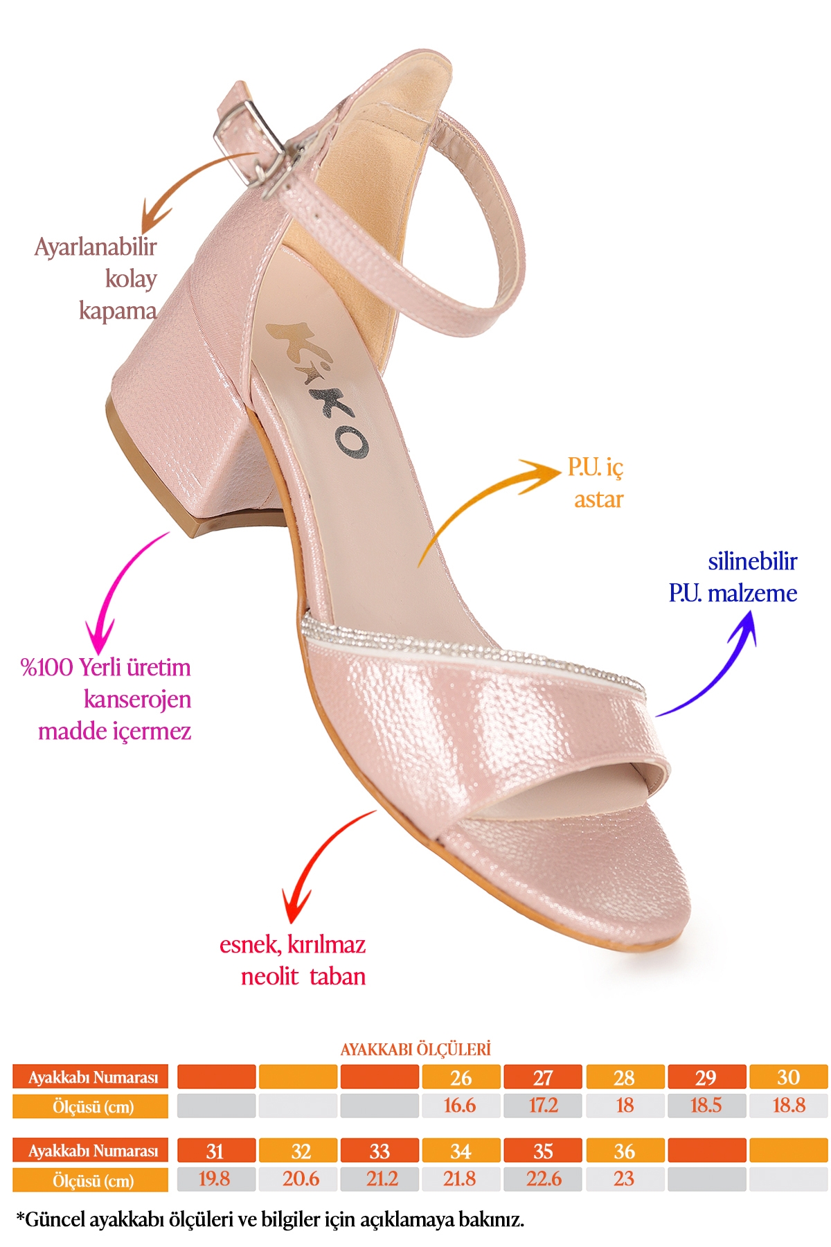 Kiko Kids Elos Vakko Günlük Kız Çocuk 4 Cm Topuklu Sandalet Ayakkabı Pudra - Görsel 3