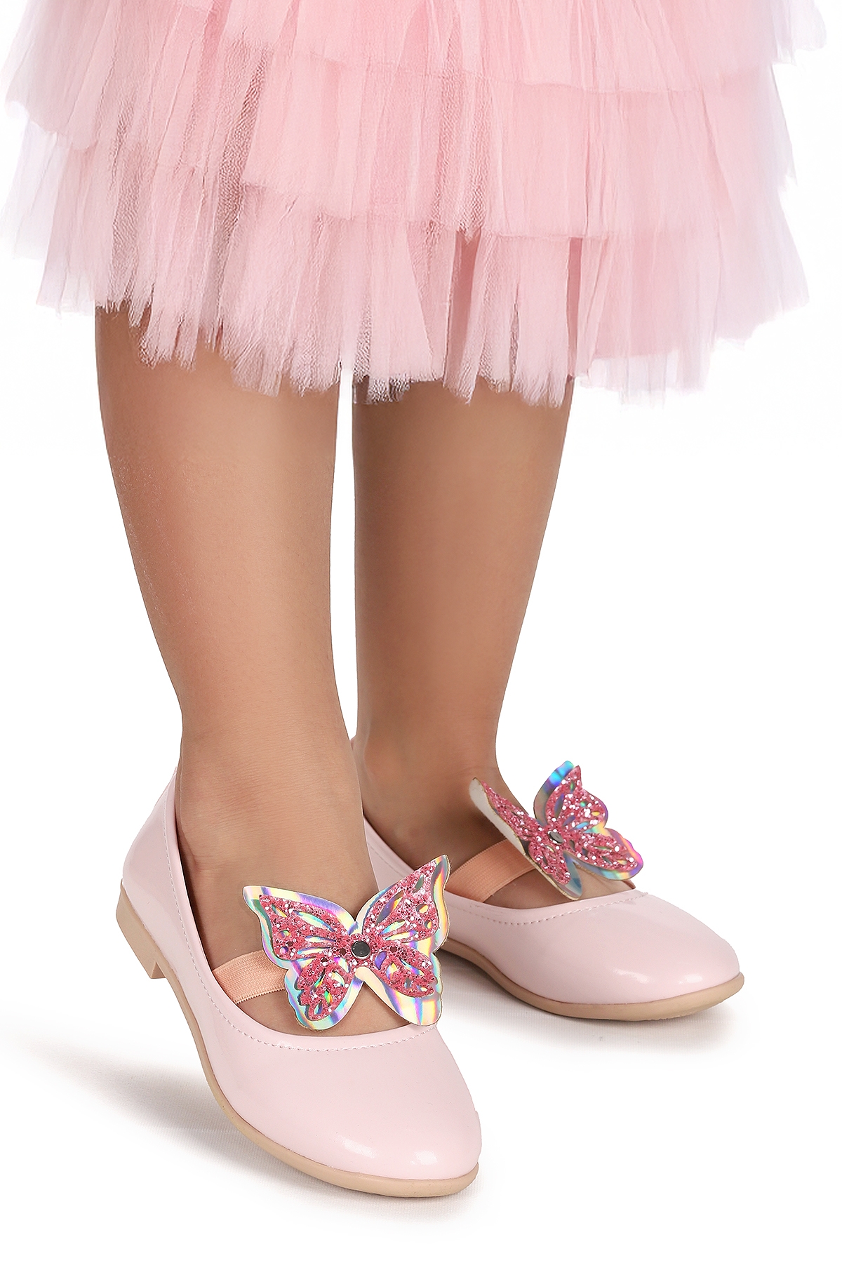 Menz Rugan Kelebek Lastikli Kız Çocuk Babet Ayakkabı Pudra - Görsel 2