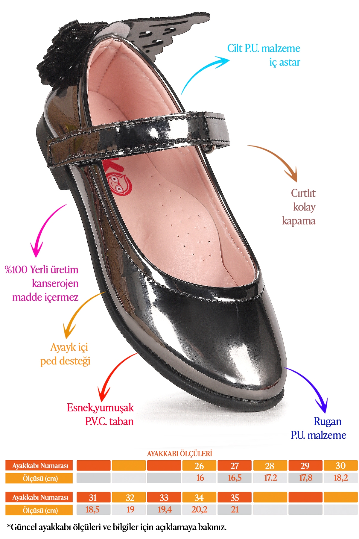 Friga Ayna Kelebek Cırtlı Kız Çocuk Babet Ayakkabı Platin - Görsel 3