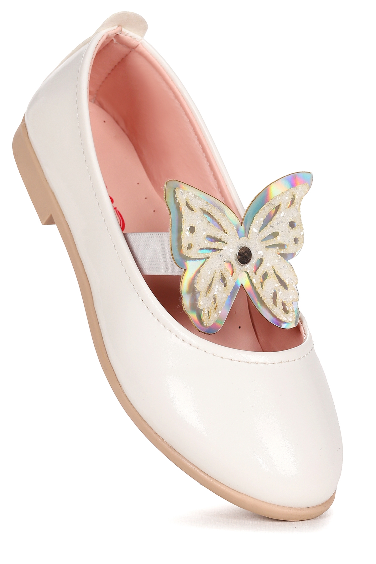 Menz Rugan Kelebek Lastikli Kız Çocuk Babet Ayakkabı Beyaz - Görsel 4