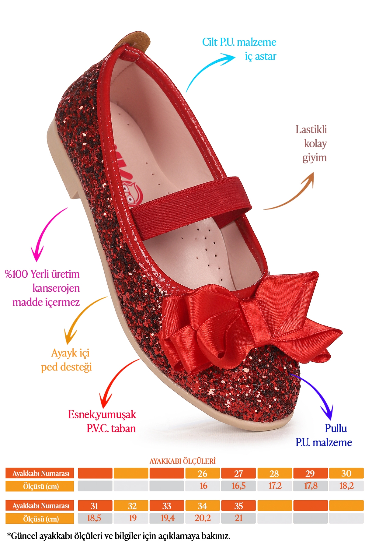 Panı Cam Kırığı Fiyonk Lastikli Kız Çocuk Babet Ayakkabı Kırmızı - Görsel 3