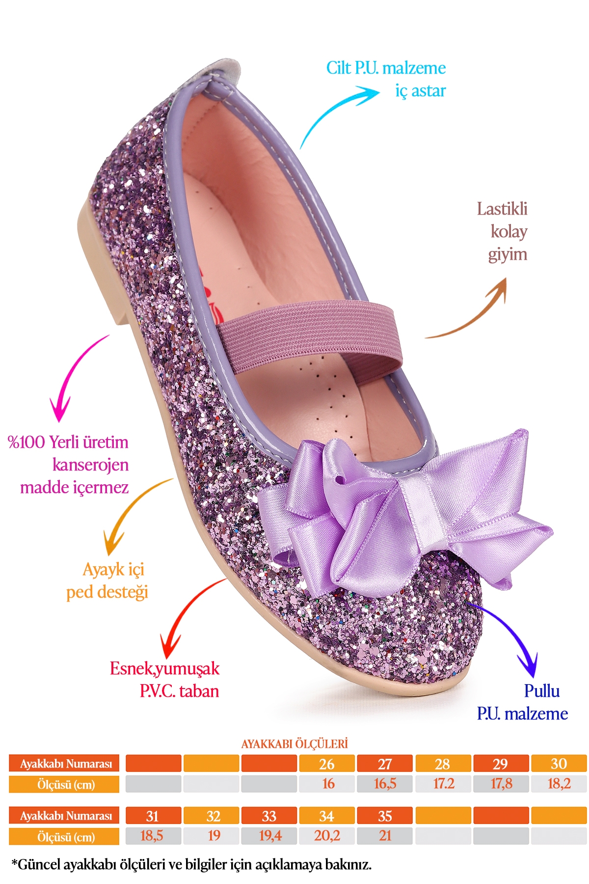 Panı Cam Kırığı Fiyonk Lastikli Kız Çocuk Babet Ayakkabı Lila - Görsel 3