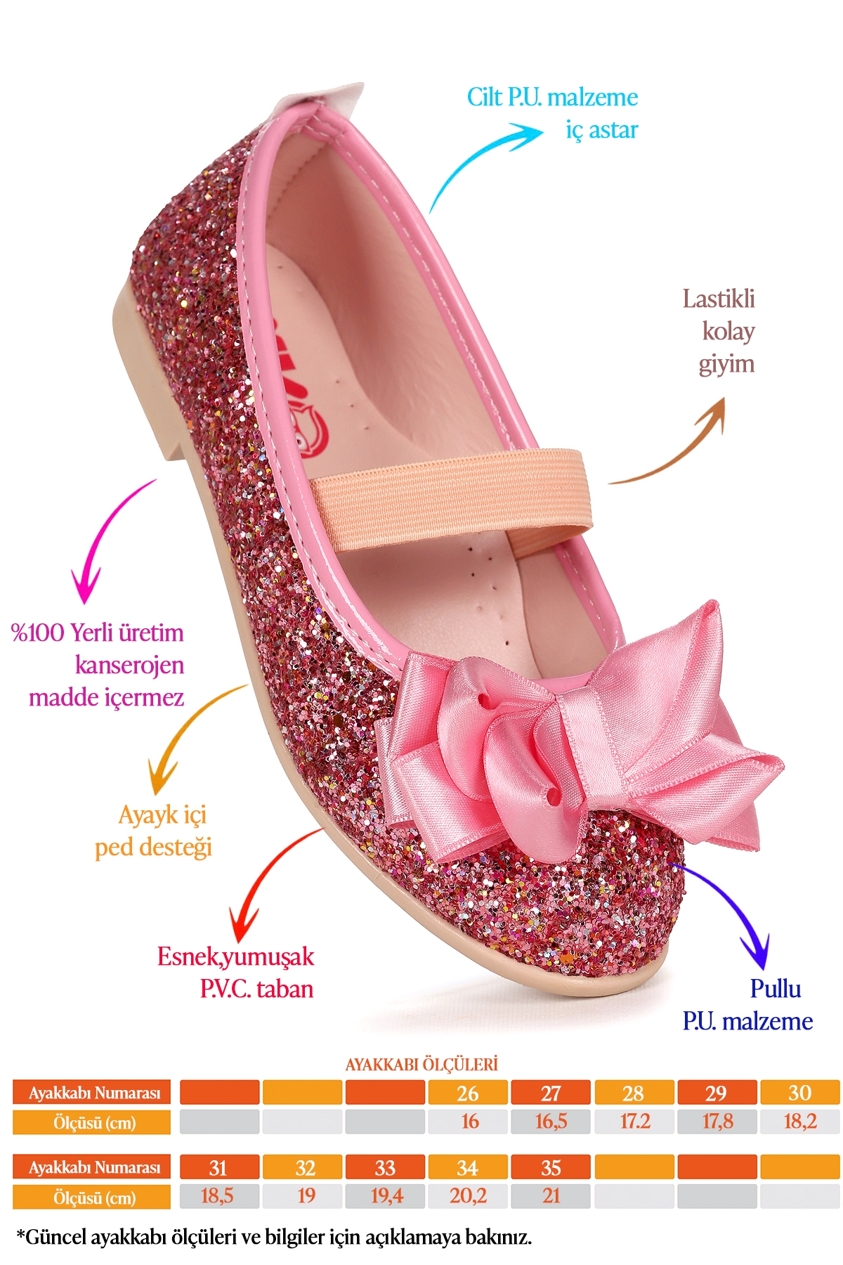 Panı Cam Kırığı Fiyonk Lastikli Kız Çocuk Babet Ayakkabı Pembe - Görsel 3