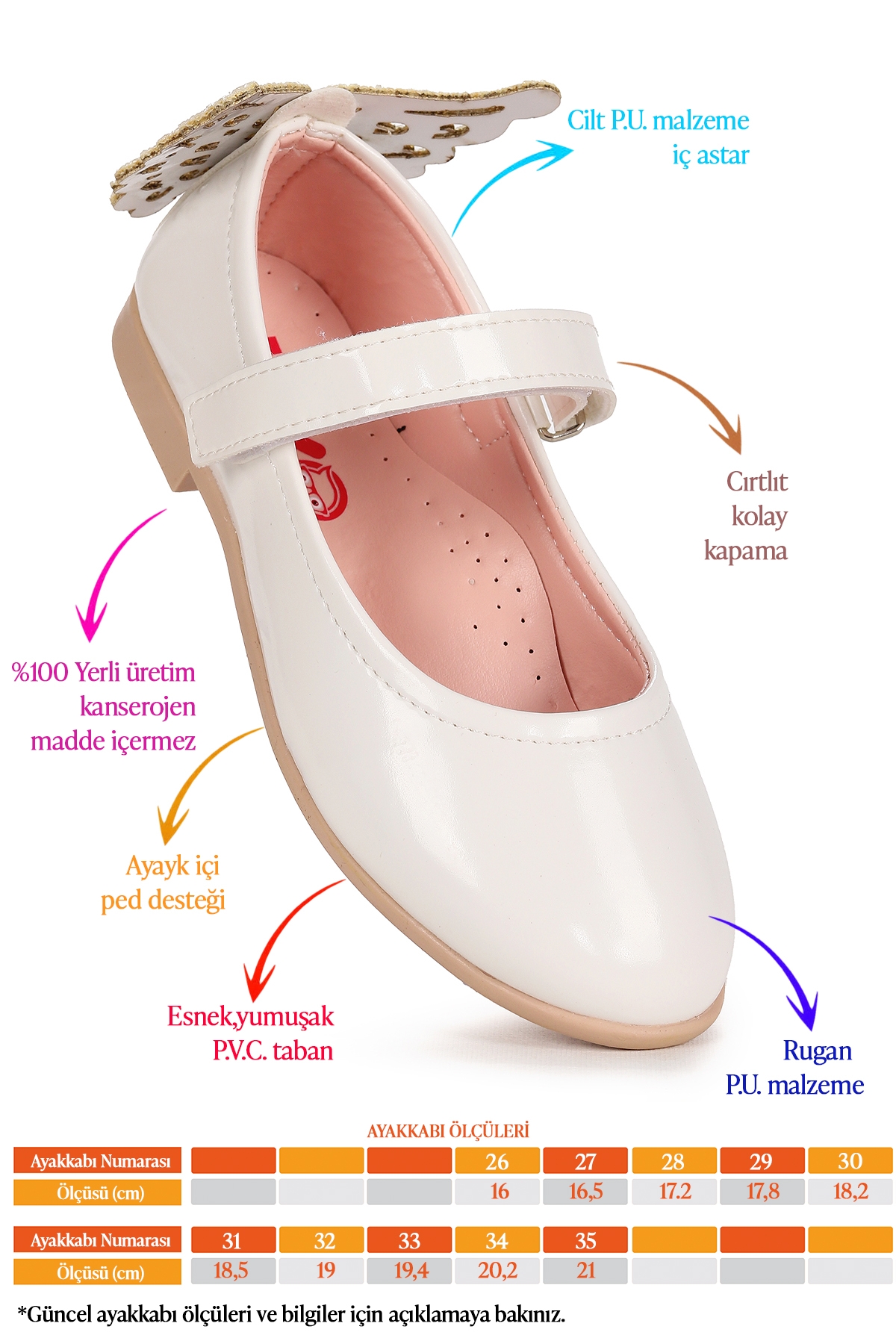 Friga Ayna Kelebek Cırtlı Kız Çocuk Babet Ayakkabı Beyaz - Görsel 3