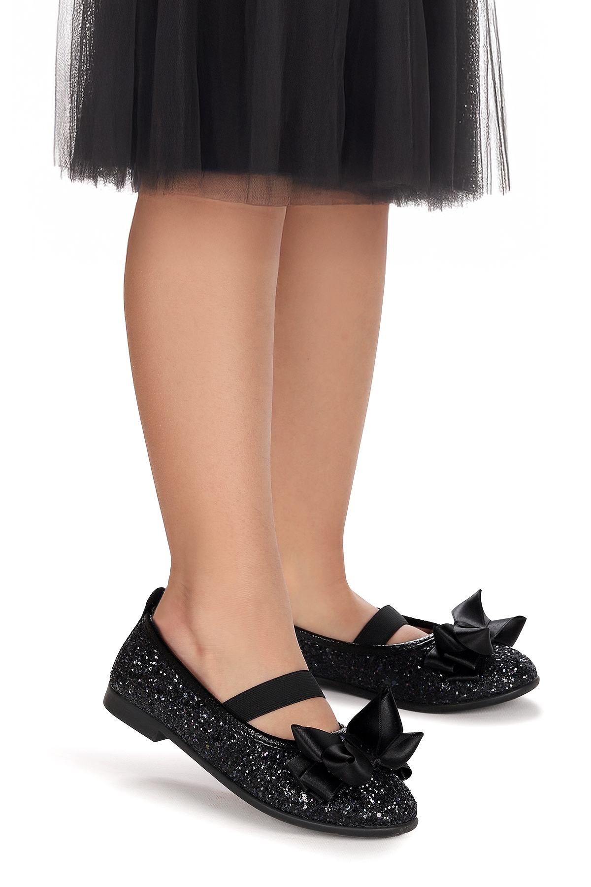 Kiko Kids Panı Cam Kırığı Fiyonk Lastikli Kız Çocuk Babet Ayakkabı Siyah - Görsel 2