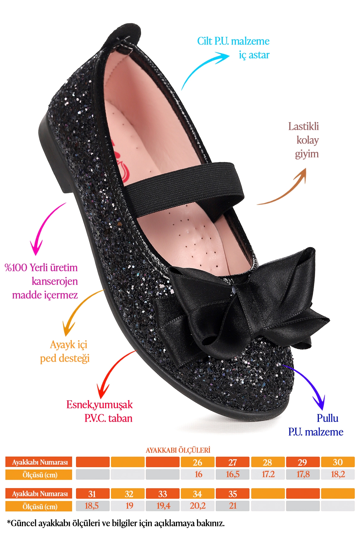 Kiko Kids Panı Cam Kırığı Fiyonk Lastikli Kız Çocuk Babet Ayakkabı Siyah - Görsel 3