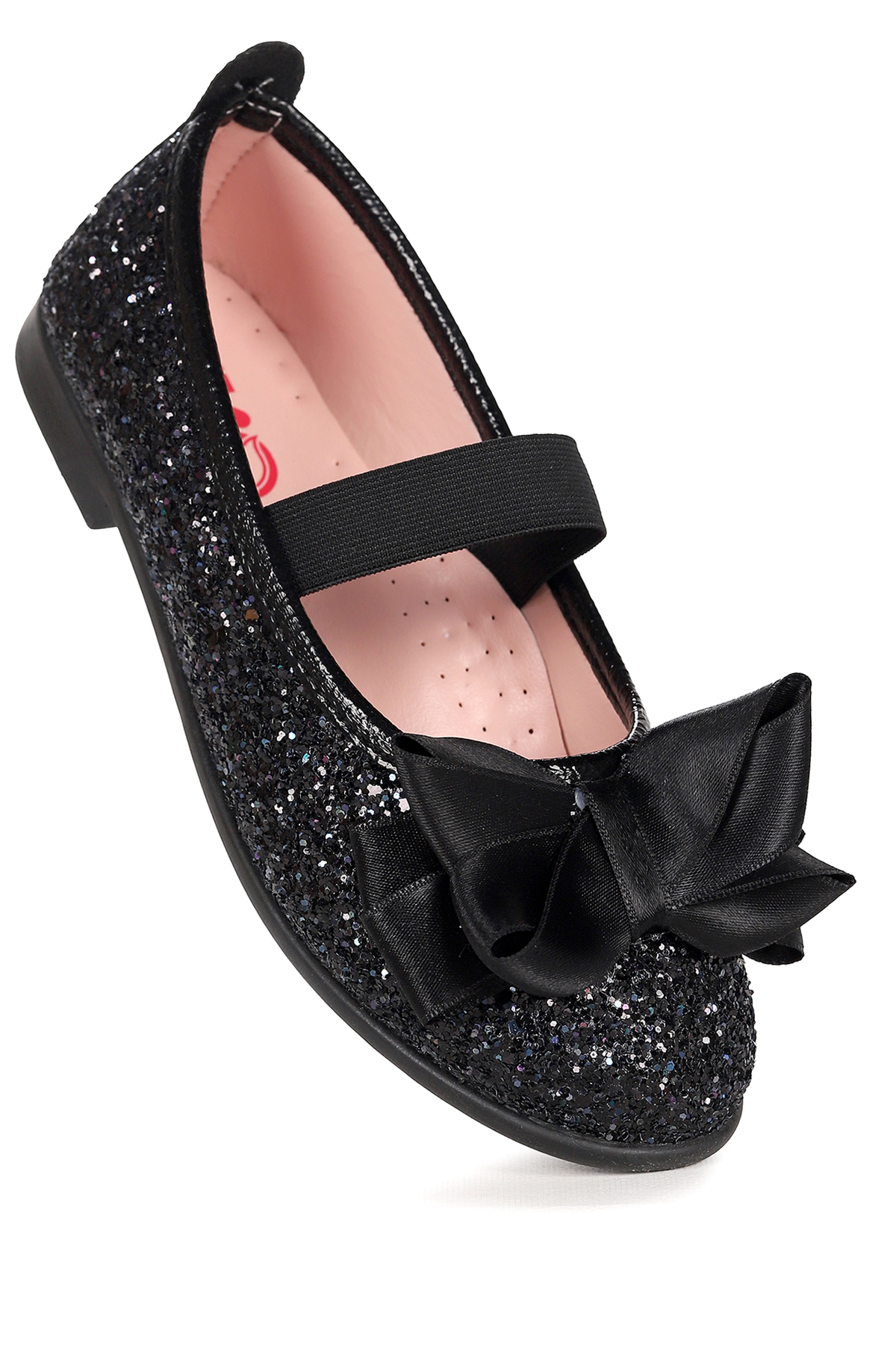 Kiko Kids Panı Cam Kırığı Fiyonk Lastikli Kız Çocuk Babet Ayakkabı Siyah - Görsel 4