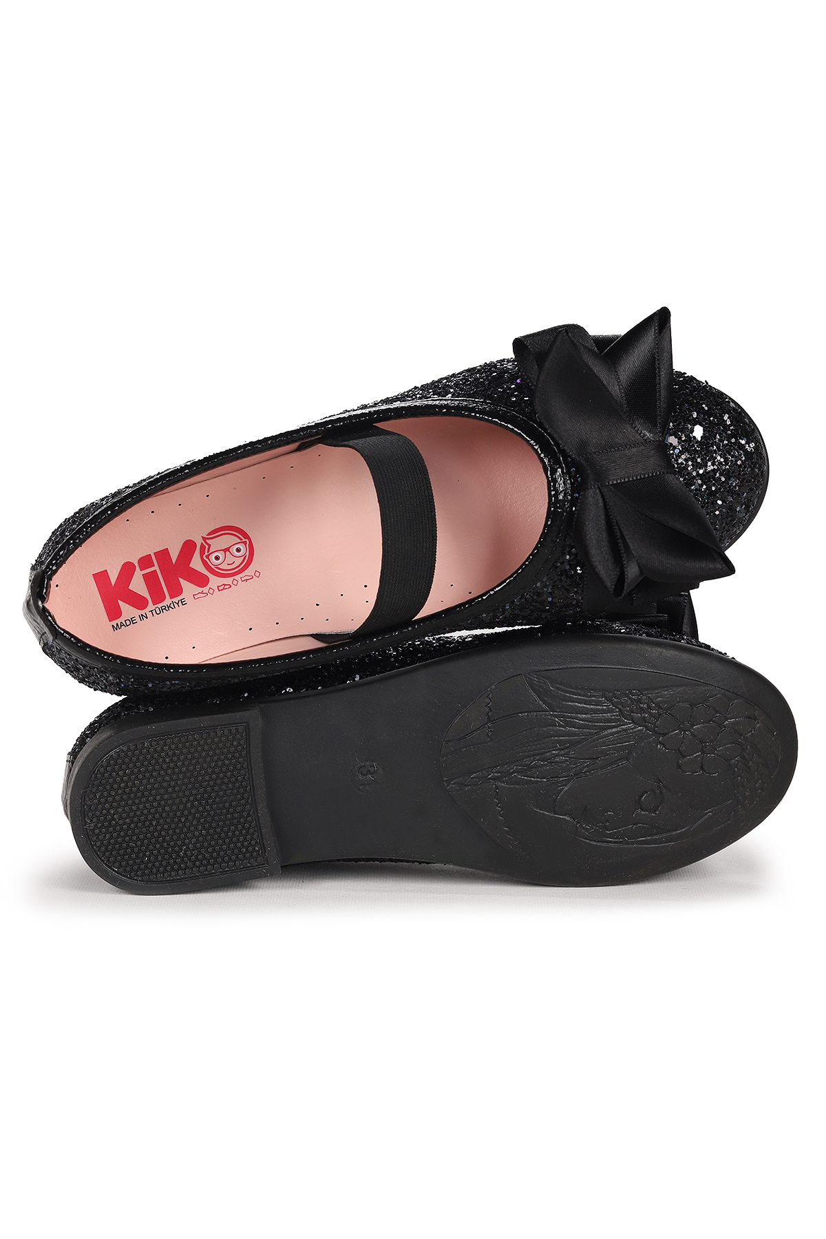 Kiko Kids Panı Cam Kırığı Fiyonk Lastikli Kız Çocuk Babet Ayakkabı Siyah - Görsel 6