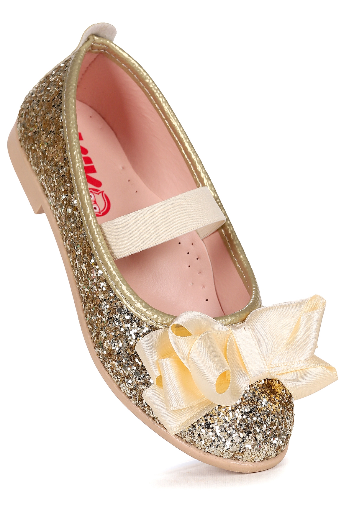 Panı Cam Kırığı Fiyonk Lastikli Kız Çocuk Babet Ayakkabı Altın - Görsel 4