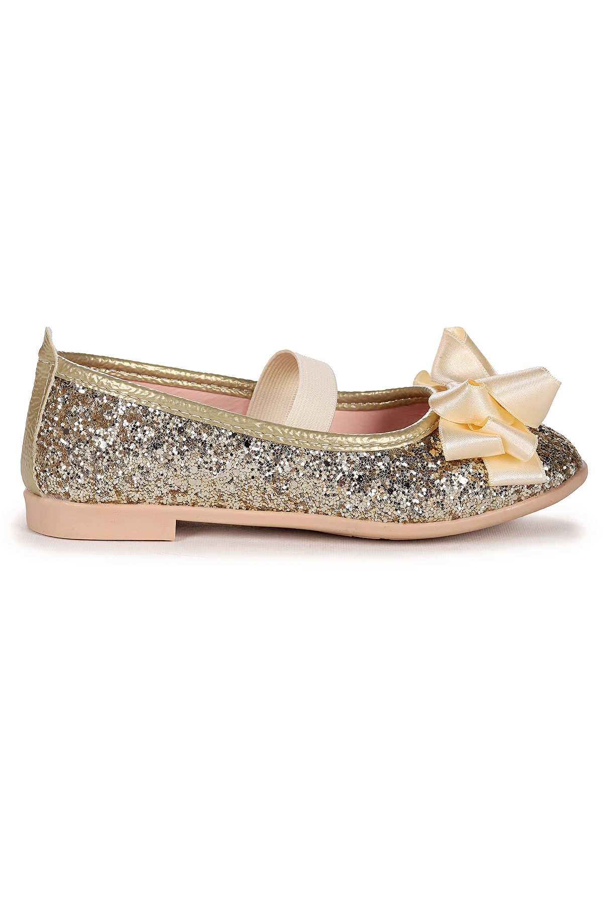 Panı Cam Kırığı Fiyonk Lastikli Kız Çocuk Babet Ayakkabı Altın - Görsel 5