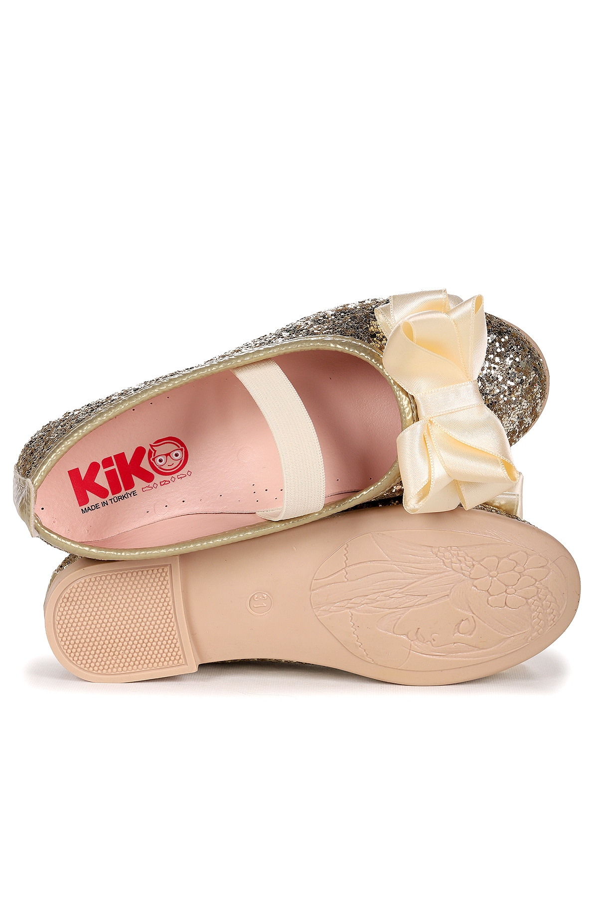 Panı Cam Kırığı Fiyonk Lastikli Kız Çocuk Babet Ayakkabı Altın - Görsel 6