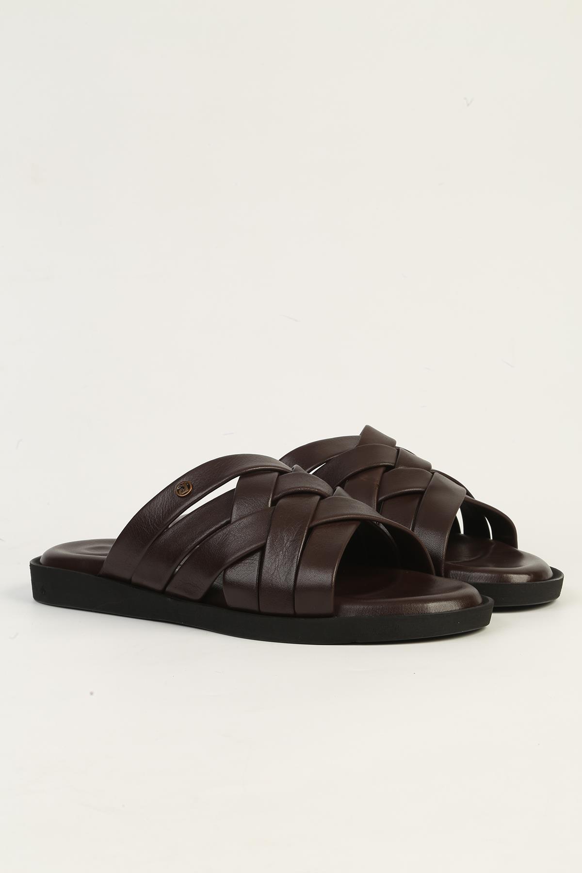 Hakiki Deri Kahve Erkek Terlik PC-7318 - Görsel 3