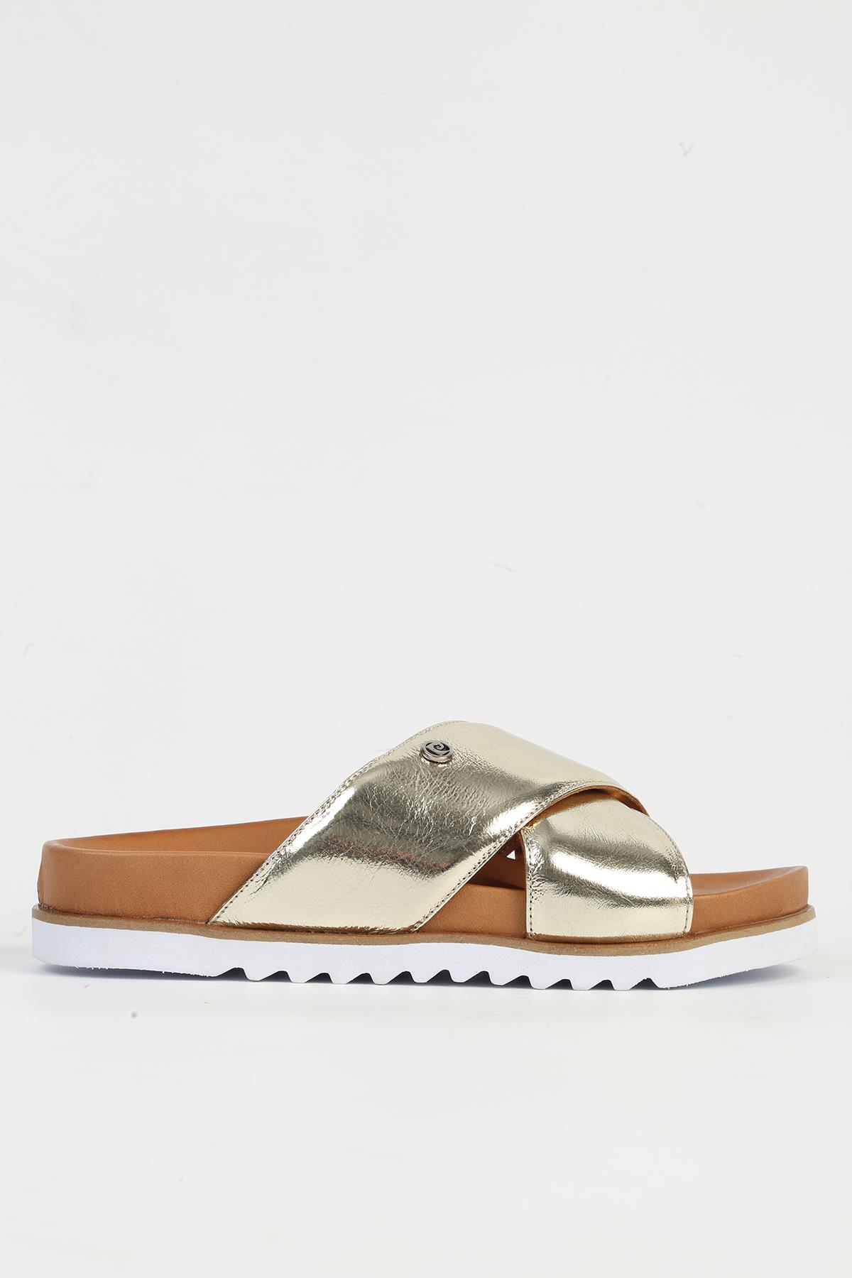 Hakiki Deri Light Altın Kadın Terlik PC-54601 - Görsel 2