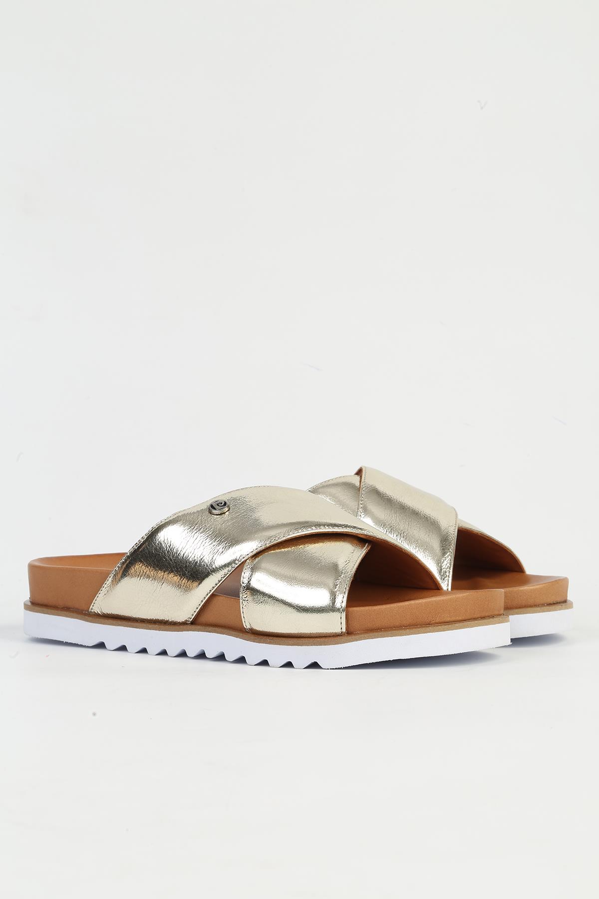 Hakiki Deri Light Altın Kadın Terlik PC-54601 - Görsel 3