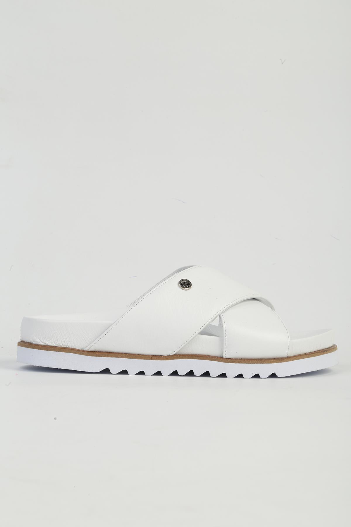 Hakiki Deri Beyaz Kadın Terlik PC-54601 - Görsel 2