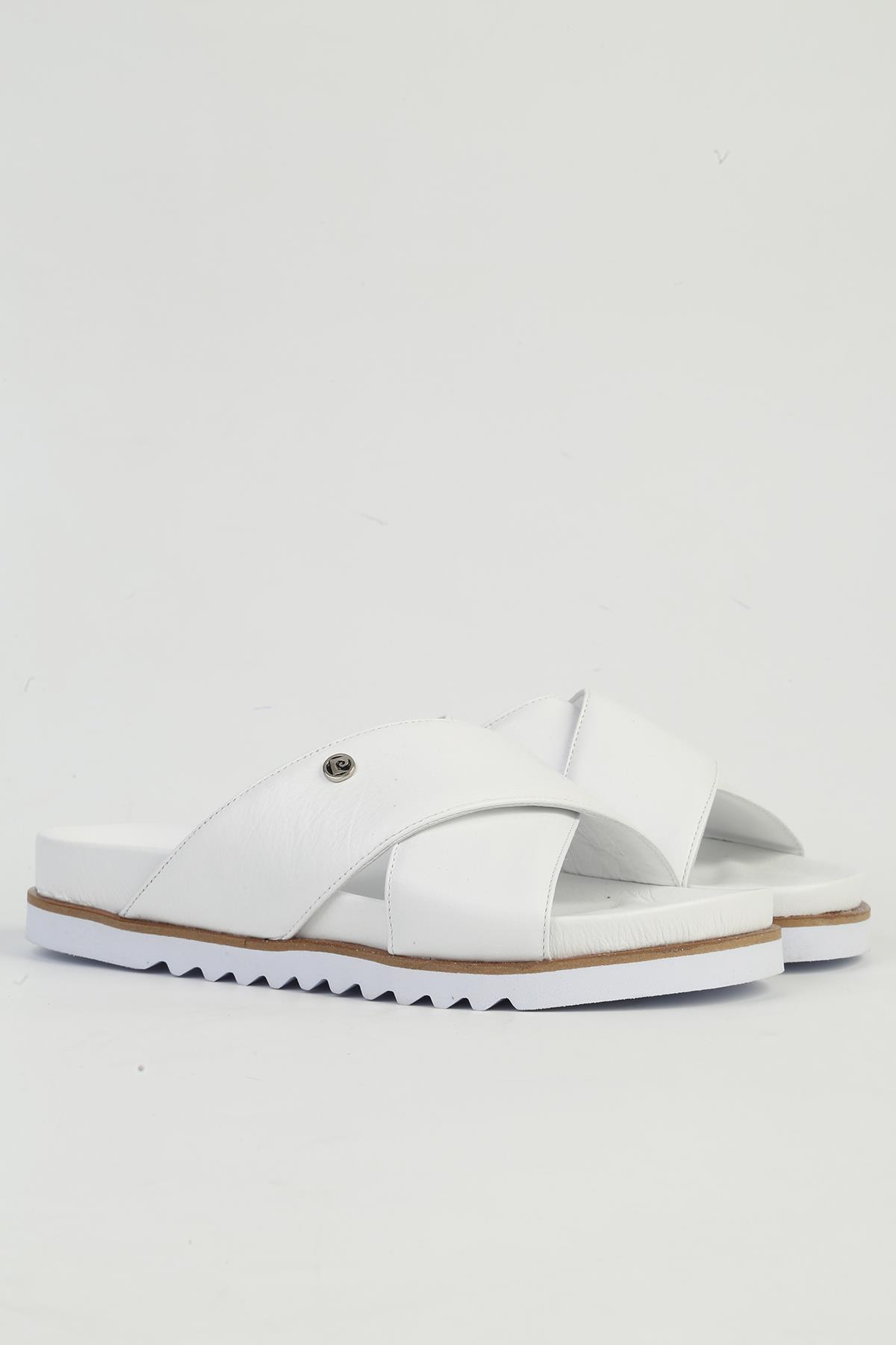 Hakiki Deri Beyaz Kadın Terlik PC-54601 - Görsel 3