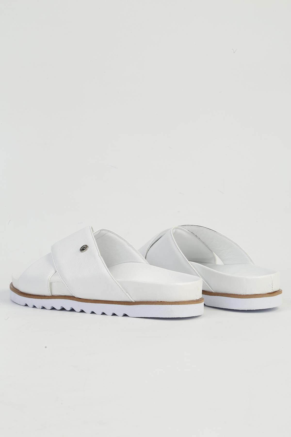 Hakiki Deri Beyaz Kadın Terlik PC-54601 - Görsel 4