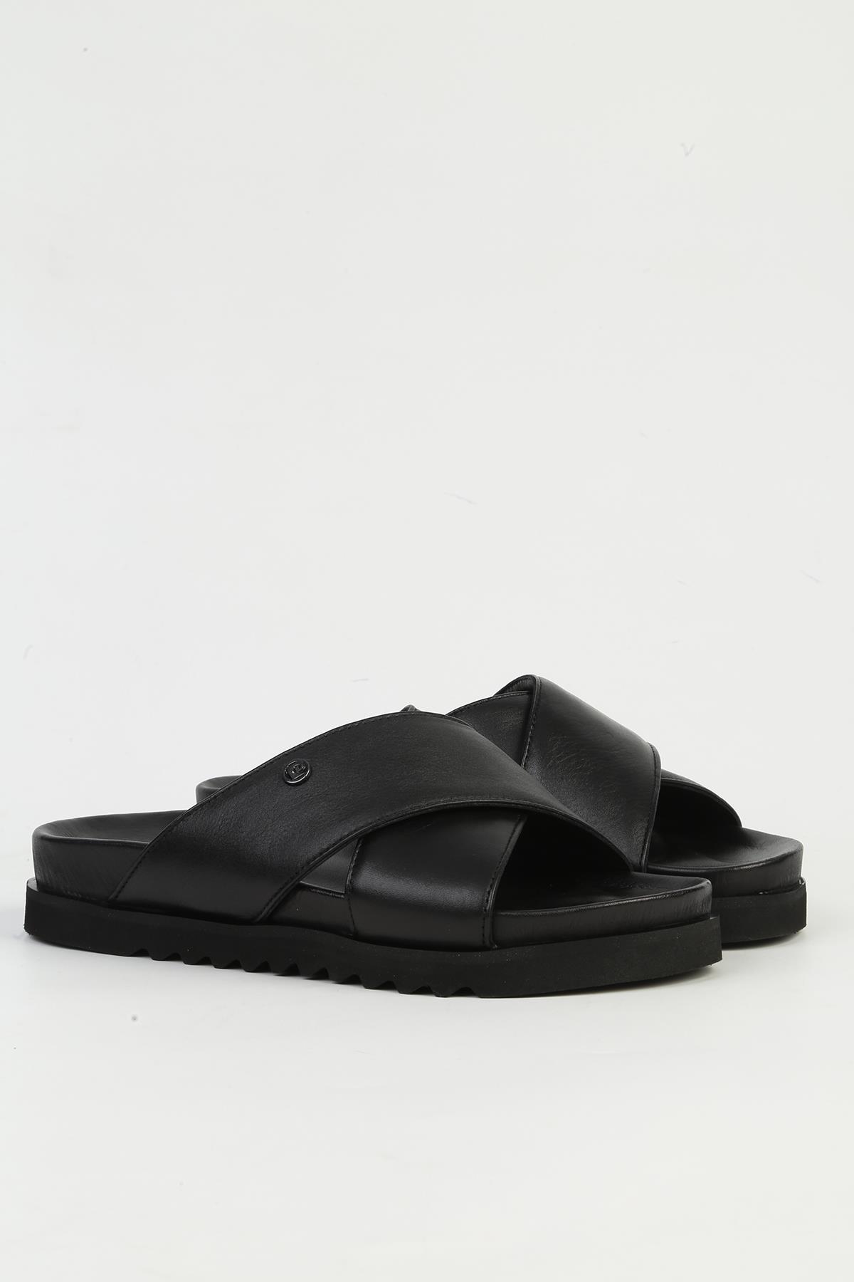 Hakiki Deri Siyah Kadın Terlik PC-54601 - Görsel 3