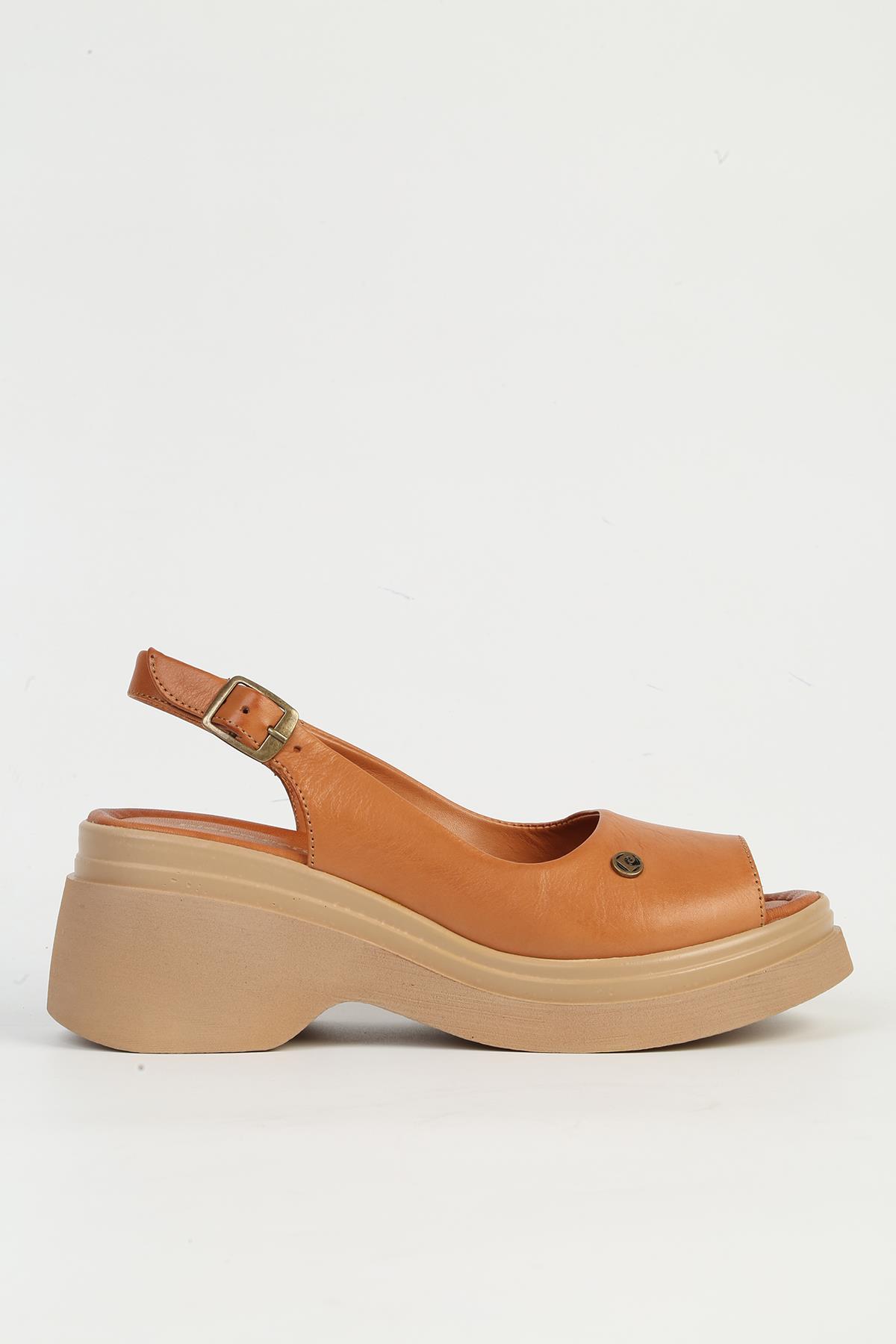 Hakiki Deri Taba Kadın Topuklu Ayakkabı PC-54645 - Görsel 2