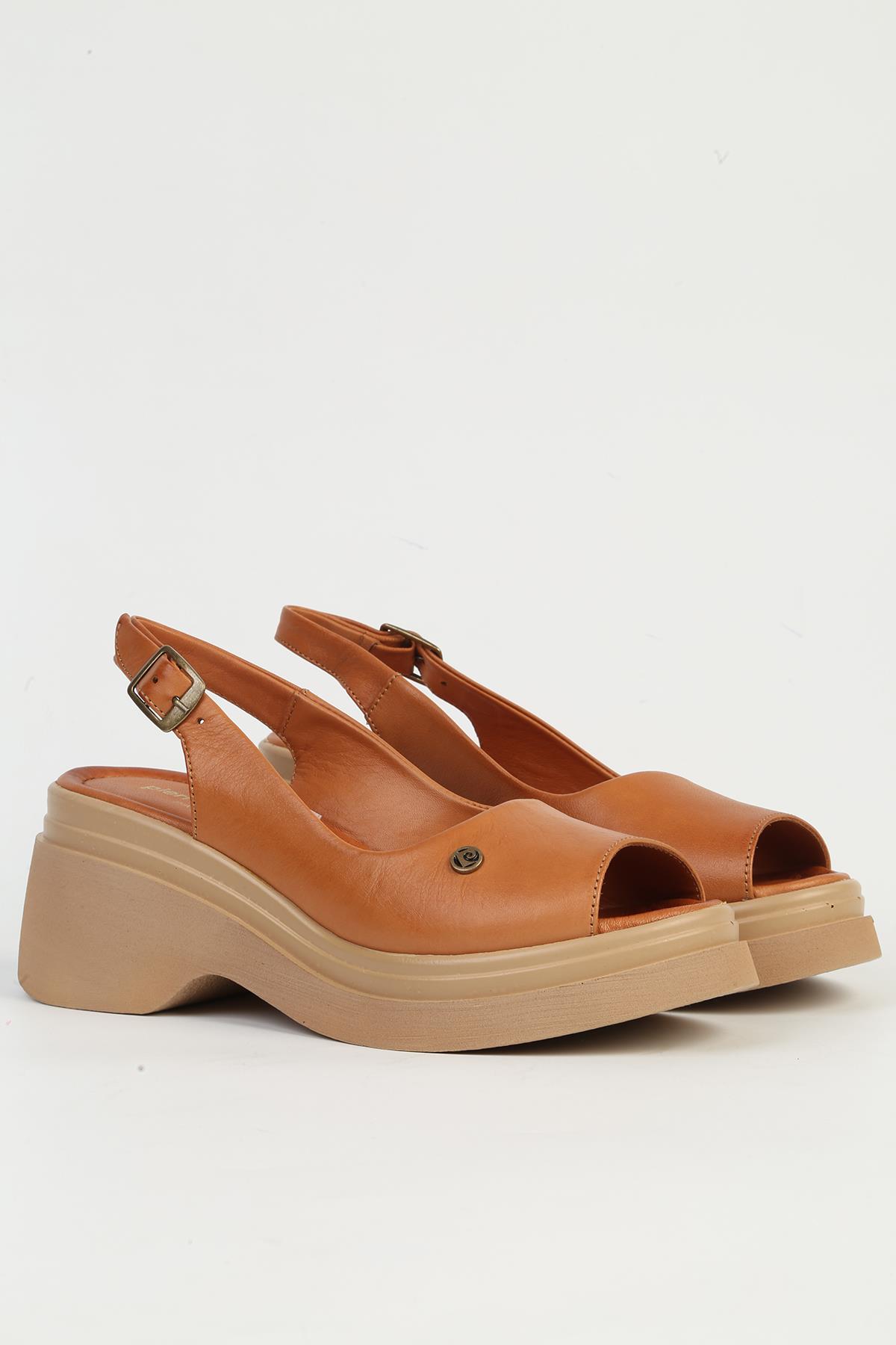 Hakiki Deri Taba Kadın Topuklu Ayakkabı PC-54645 - Görsel 3