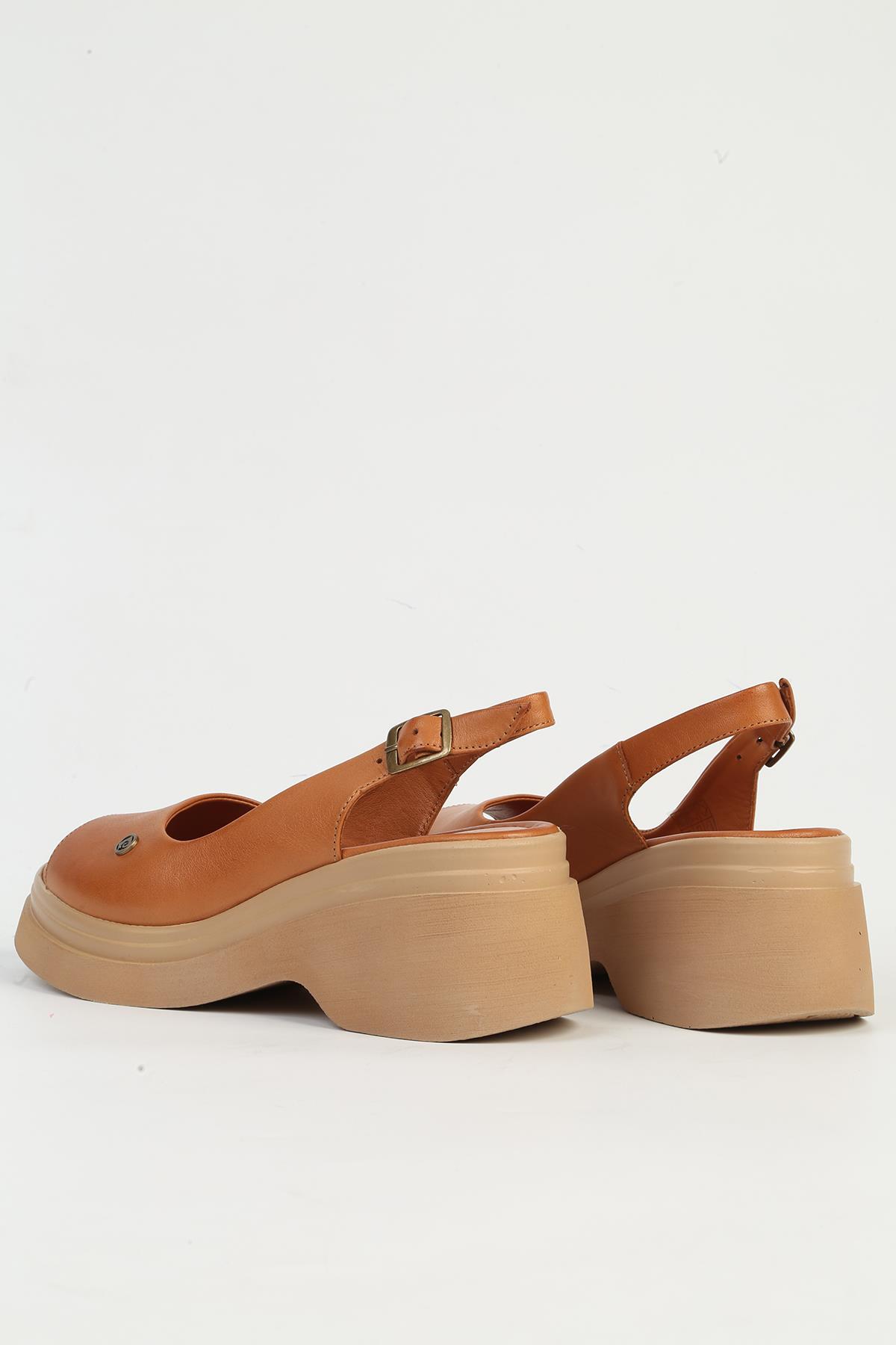 Hakiki Deri Taba Kadın Topuklu Ayakkabı PC-54645 - Görsel 4