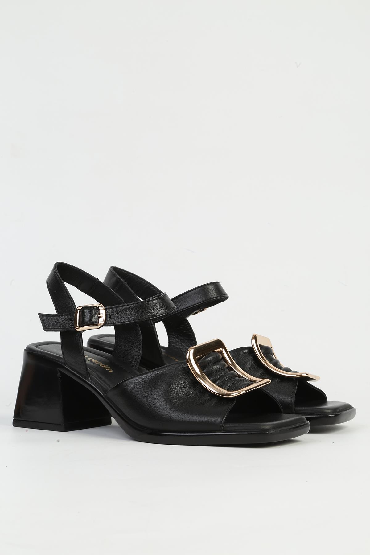 Hakiki Deri Siyah Kadın Topuklu Ayakkabı PC-54634 - Görsel 3