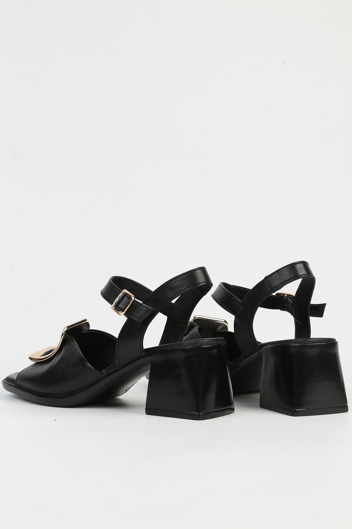 Hakiki Deri Siyah Kadın Topuklu Ayakkabı PC-54634 - Görsel 4