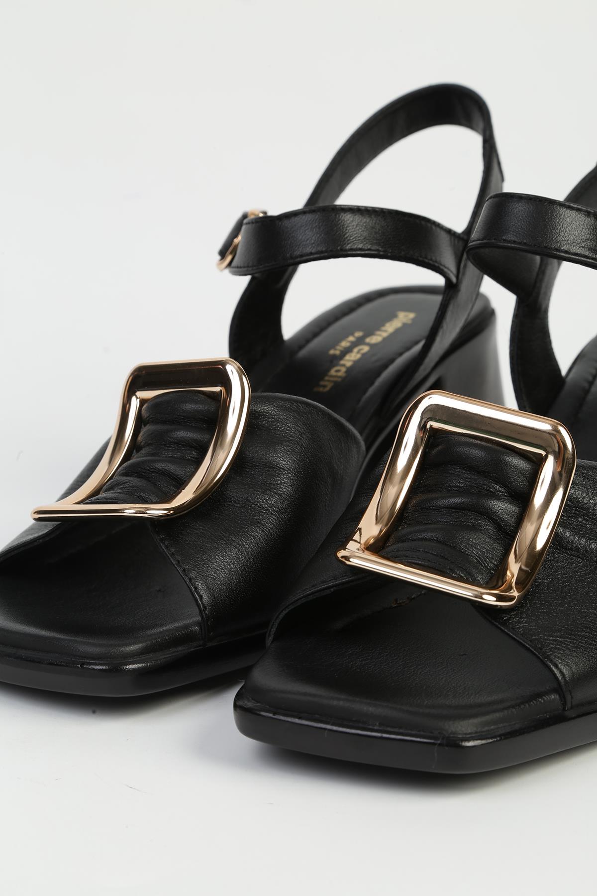 Hakiki Deri Siyah Kadın Topuklu Ayakkabı PC-54634 - Görsel 5