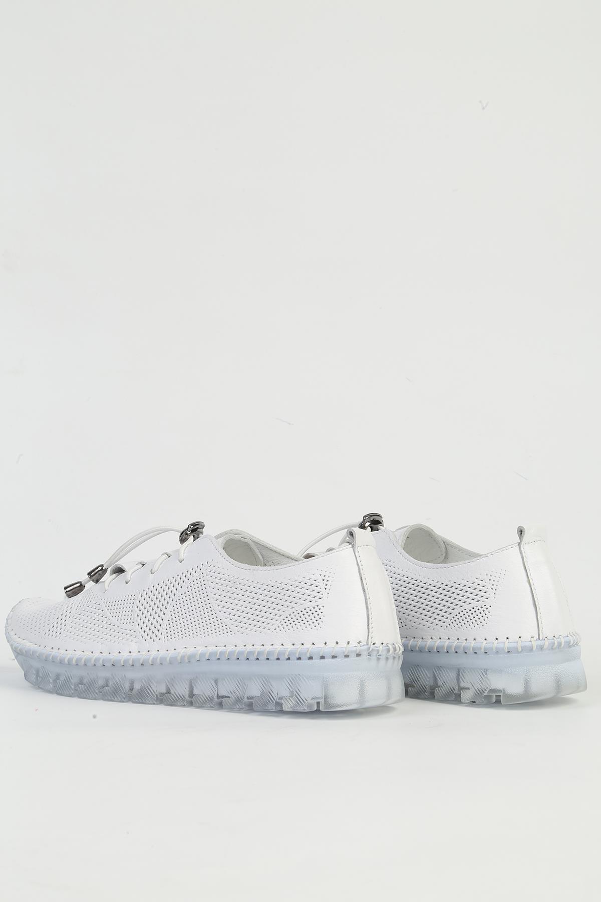Hakiki Deri Beyaz Kadın Spor Ayakkabı PC-54761 - Görsel 4