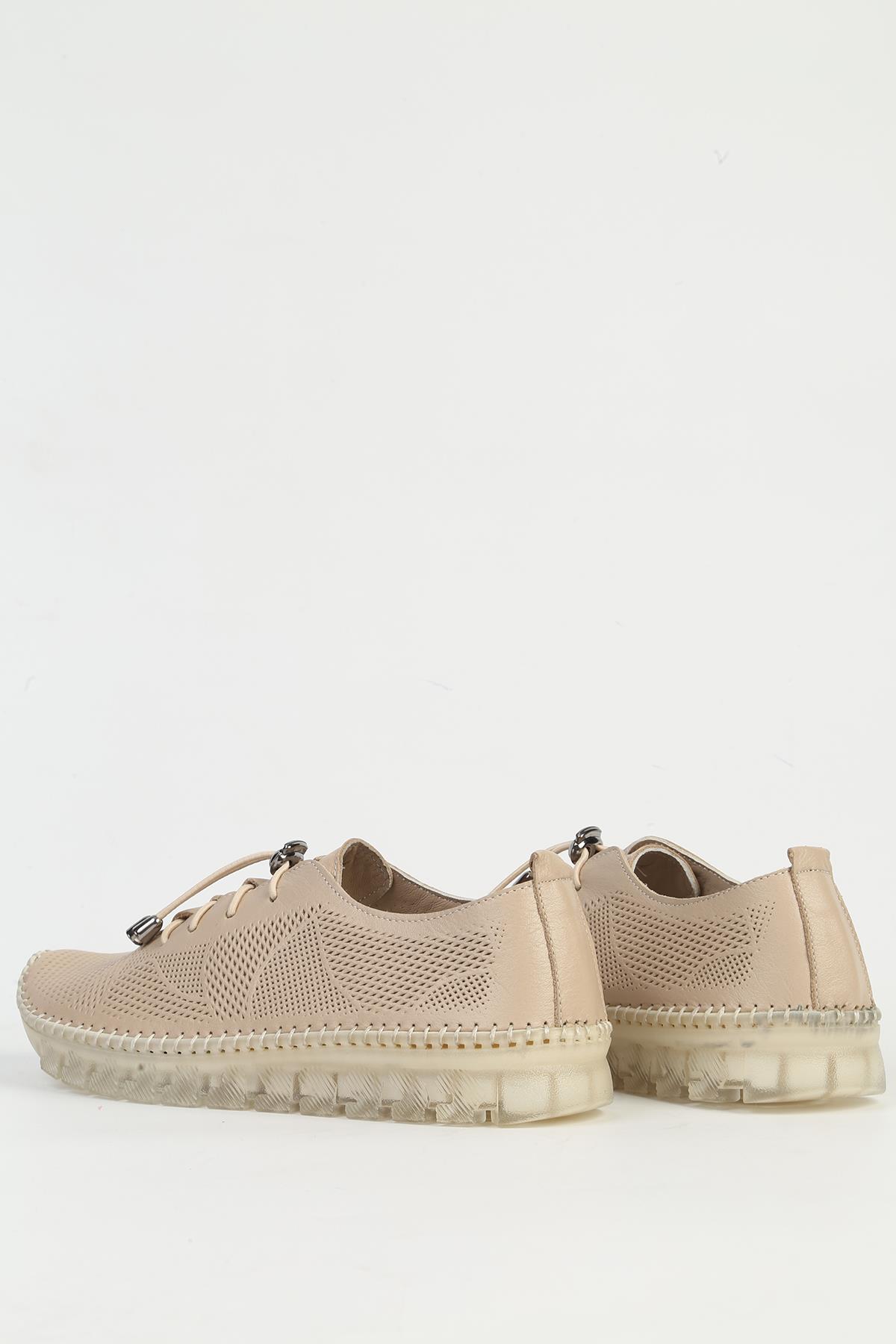 Hakiki Deri Bej Kadın Spor Ayakkabı PC-54761 - Görsel 4