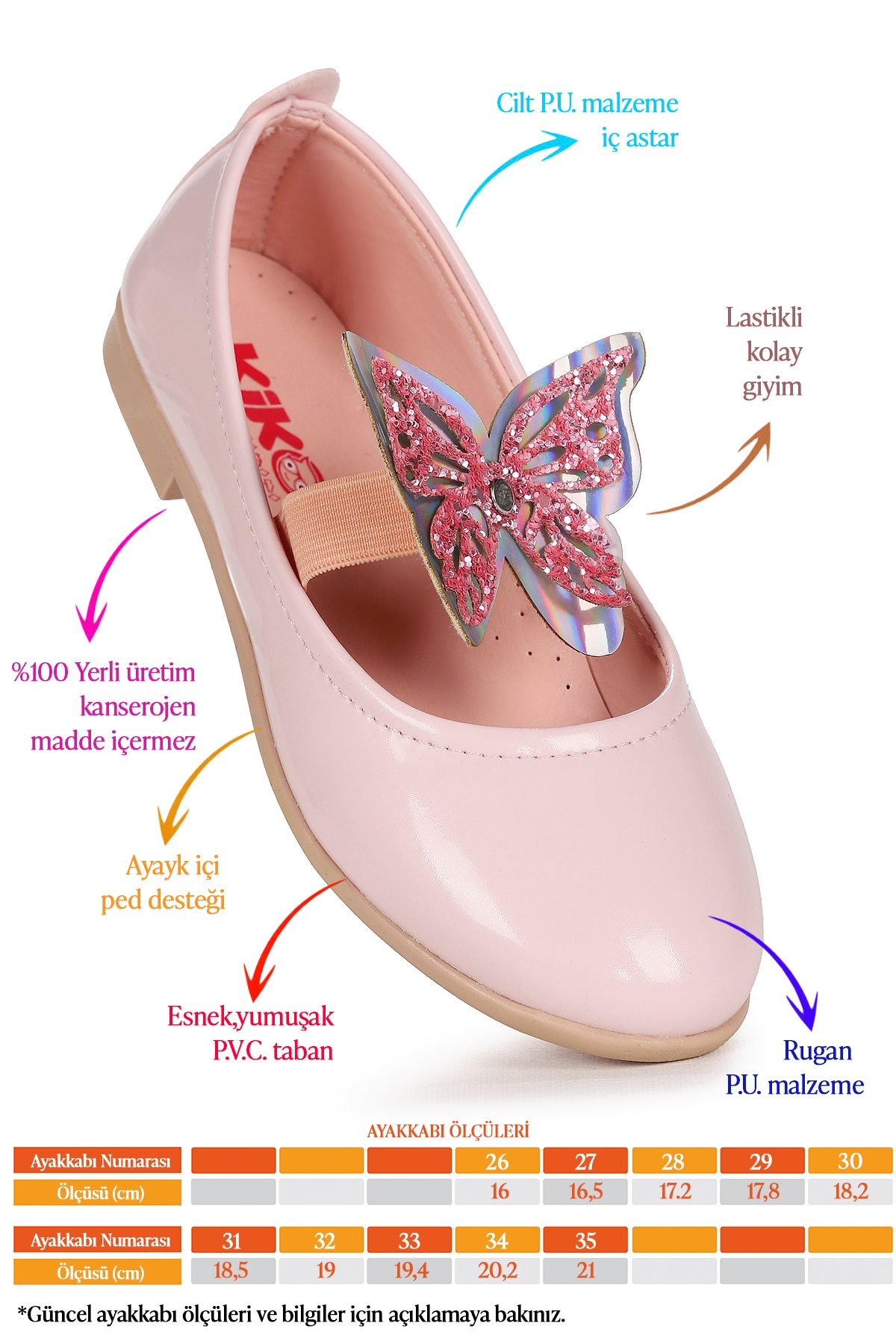 Menz Kelebek Lastikli Kız Çocuk Babet Ayakkabı Pudra - Görsel 3