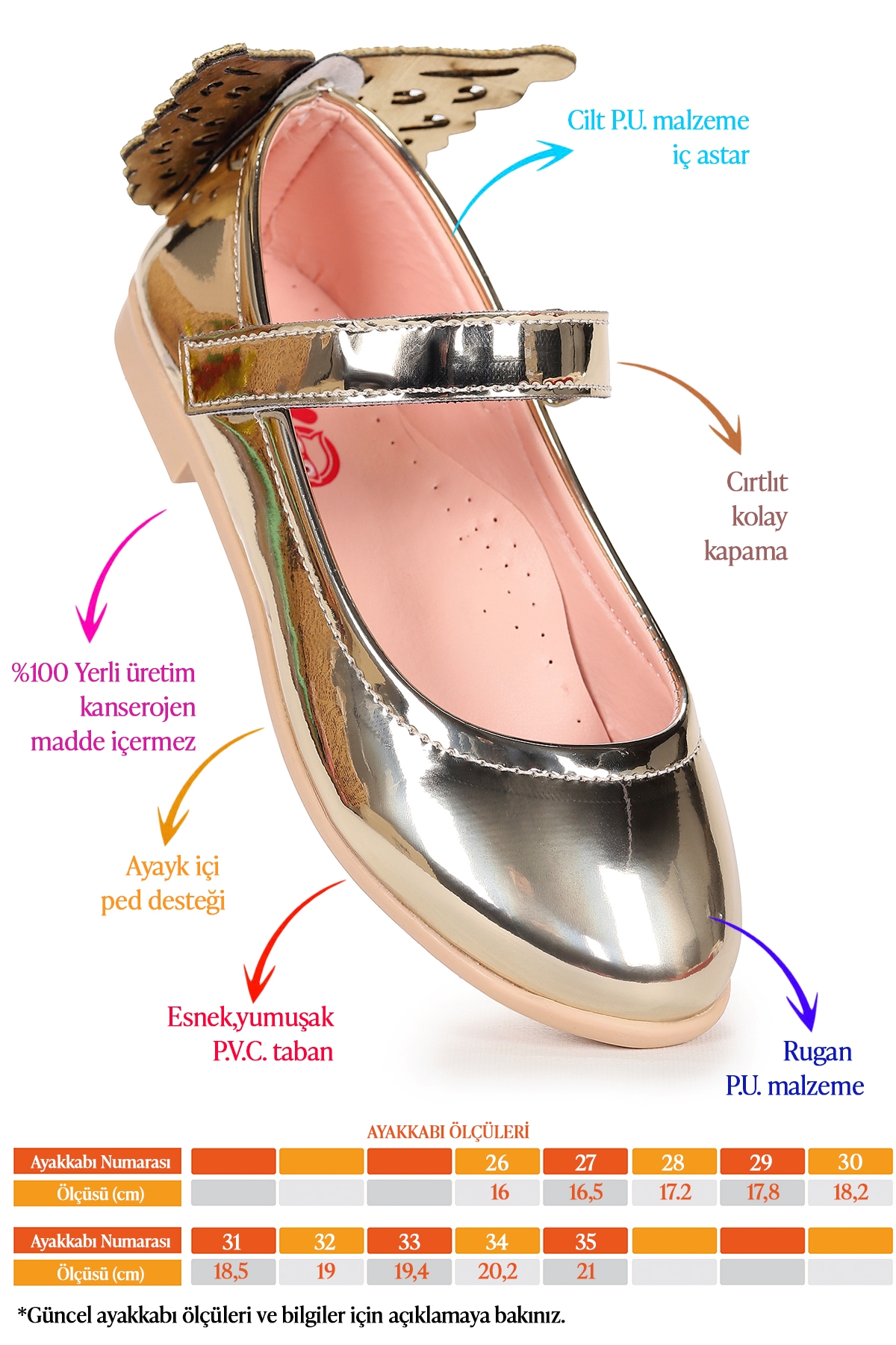 Friga Kelebek Cırtlı Kız Çocuk Babet Ayakkabı Altın - Görsel 3