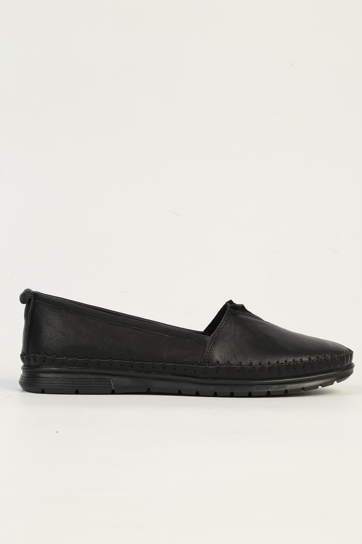 Hakiki Deri Siyah Kadın Babet Ayakkabı PC-54766 - Görsel 2