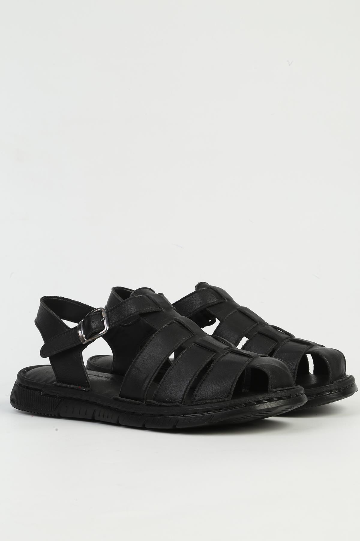 Hakiki Deri Siyah Erkek Sandalet PC-7462 - Görsel 3