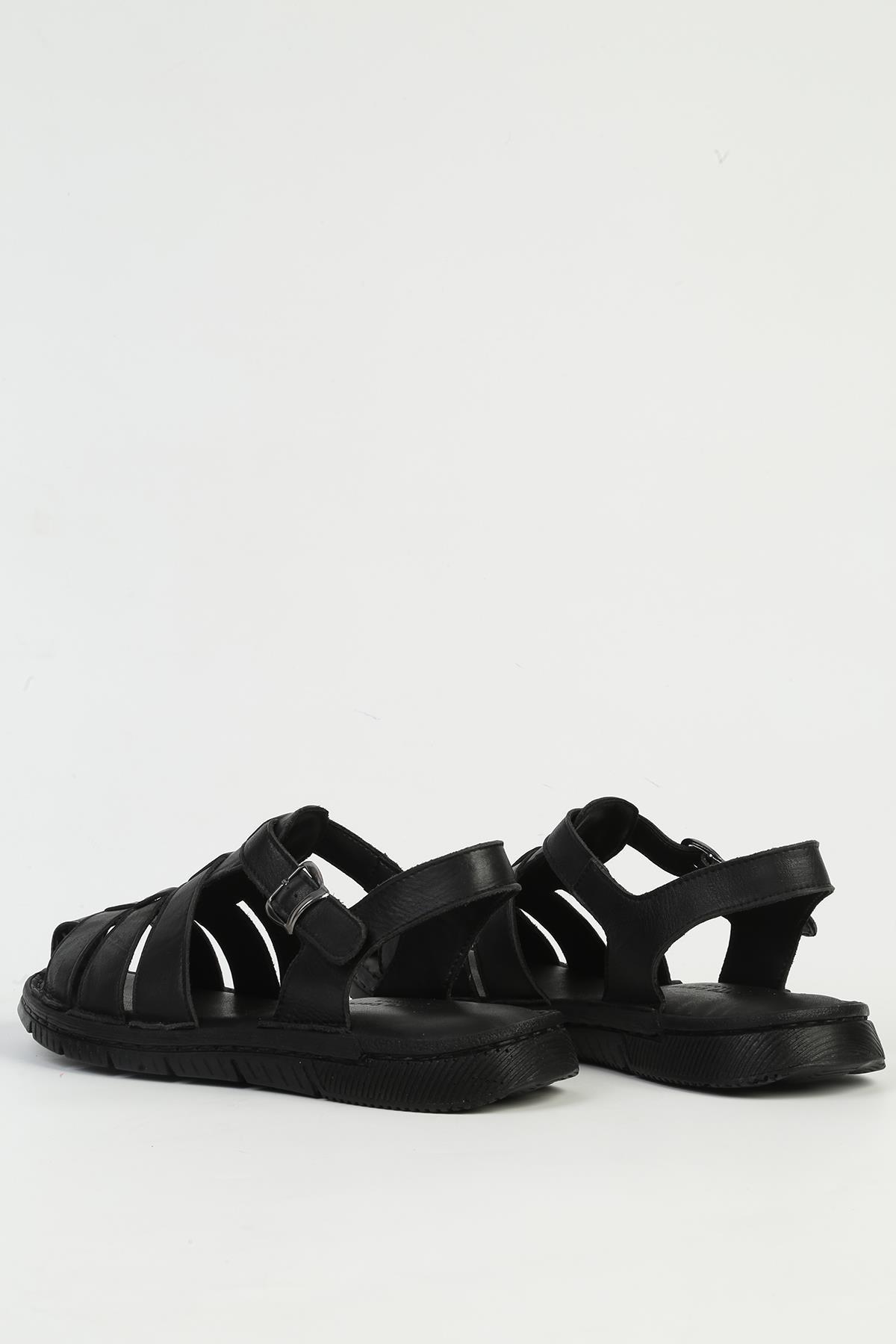 Hakiki Deri Siyah Erkek Sandalet PC-7462 - Görsel 4